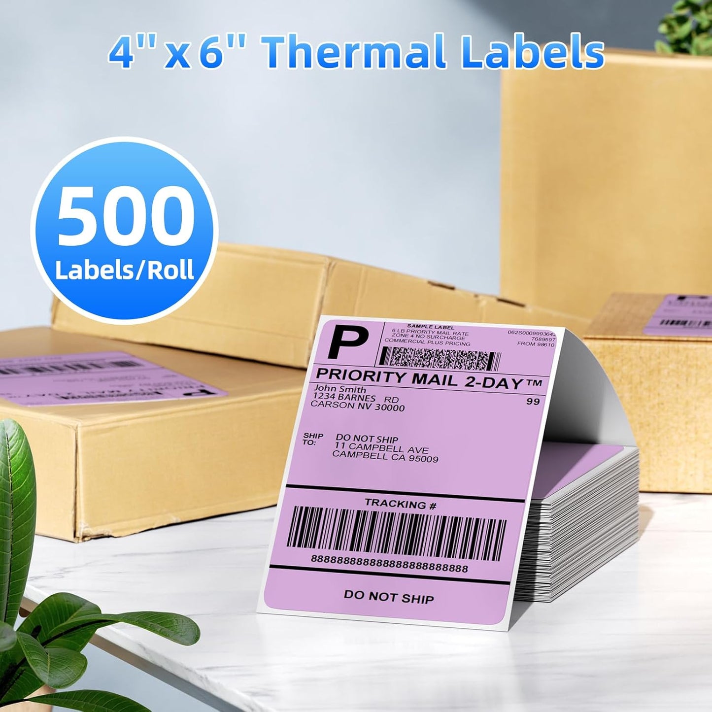 4x6 Thermal Labels, 1 Packs of 500 4x6 Fold Labels Purple - Compatible with JADENS, ASprink, Phomemo, Rollo, Zebra, Omezizy and Other Thermal Printers