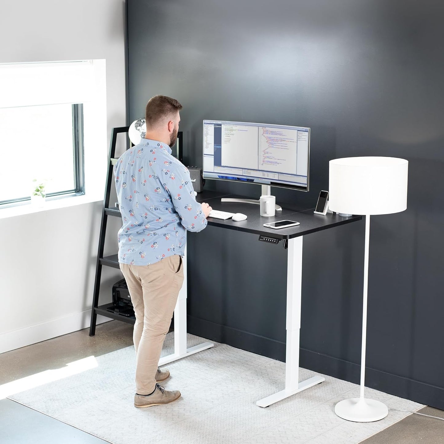 VIVO Electric 60 x 30 in Standing Desk, Memory Height Adjustment, 1B Series, Black Top White Frame, DESK-KIT-1W6B-30