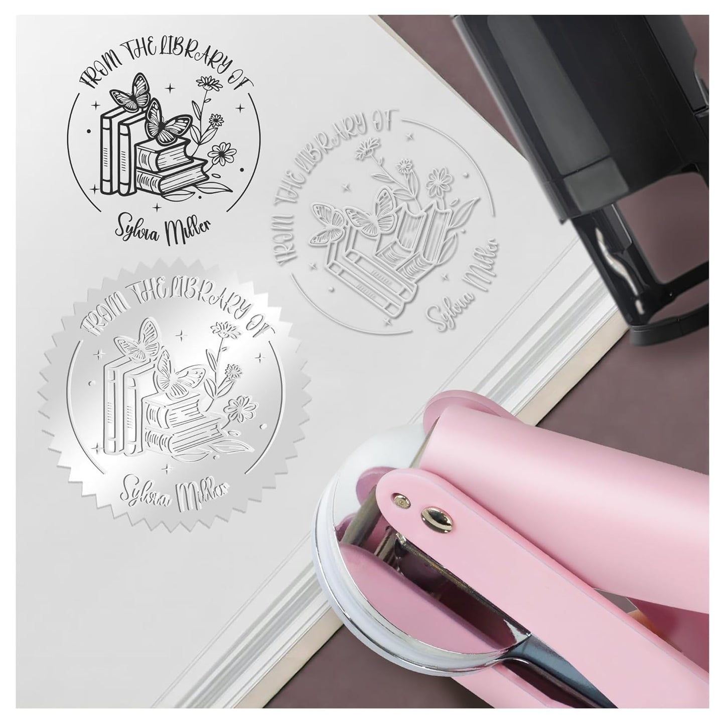 Book Embosser Custom Embosser Stamp with Your Name or Design Personalized Library Embosser Stamp Customized Books Business Cards Paper Documents Notebooks etc. (20)