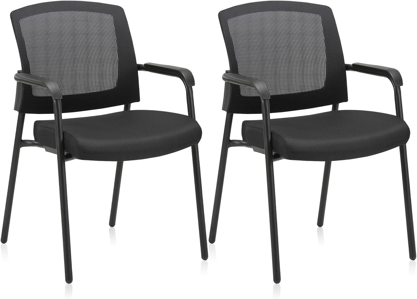 CLATINA Office Reception Guest Chair Mesh Back Stacking with Ergonomic Lumbar Support and Thickened Seat Cushion for Waiting Conference Room Black 2 Pack