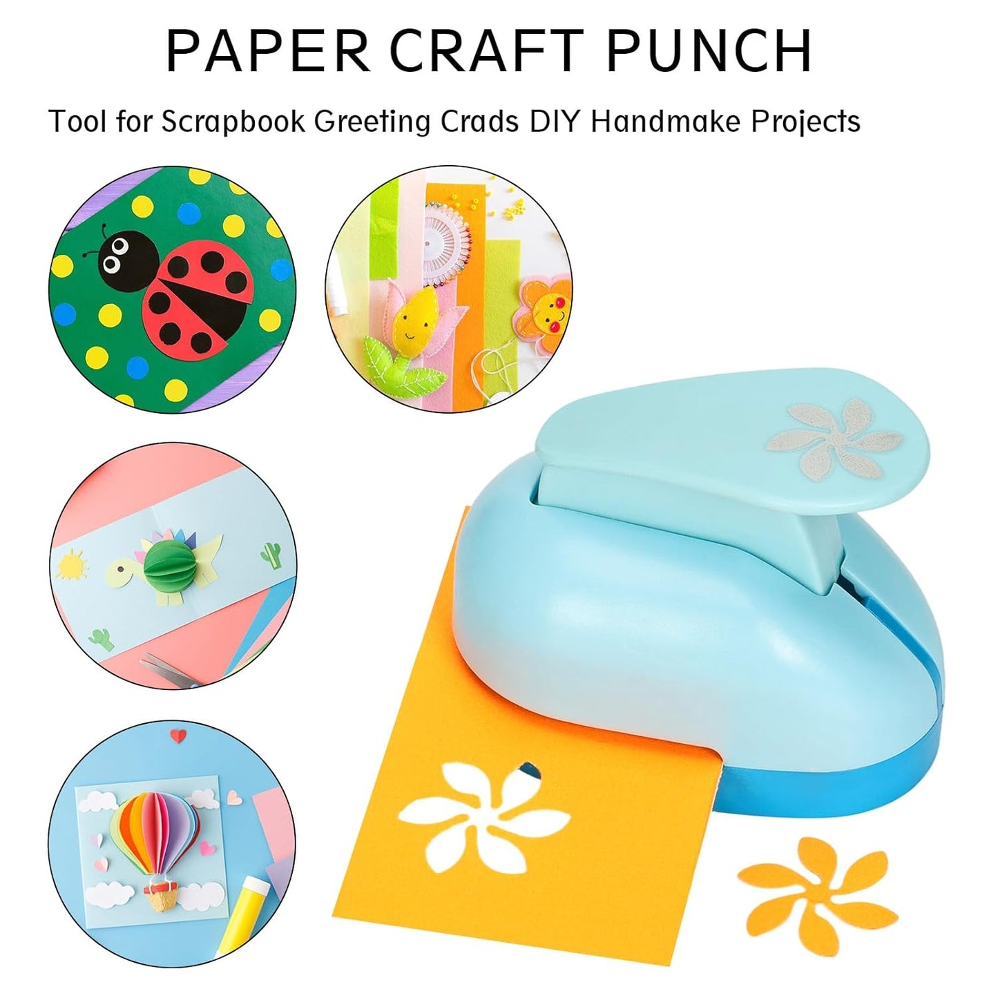 Craft Punches 8 Pack with 6 Sticker Paper, 1inch Hole Punch Shapes Medium Paper Punch Shapes, Heart, Snowflake, Musical Note, Five-Pointed Star, Circle, Crown, Wave, Apple for DIY Scrapbooking