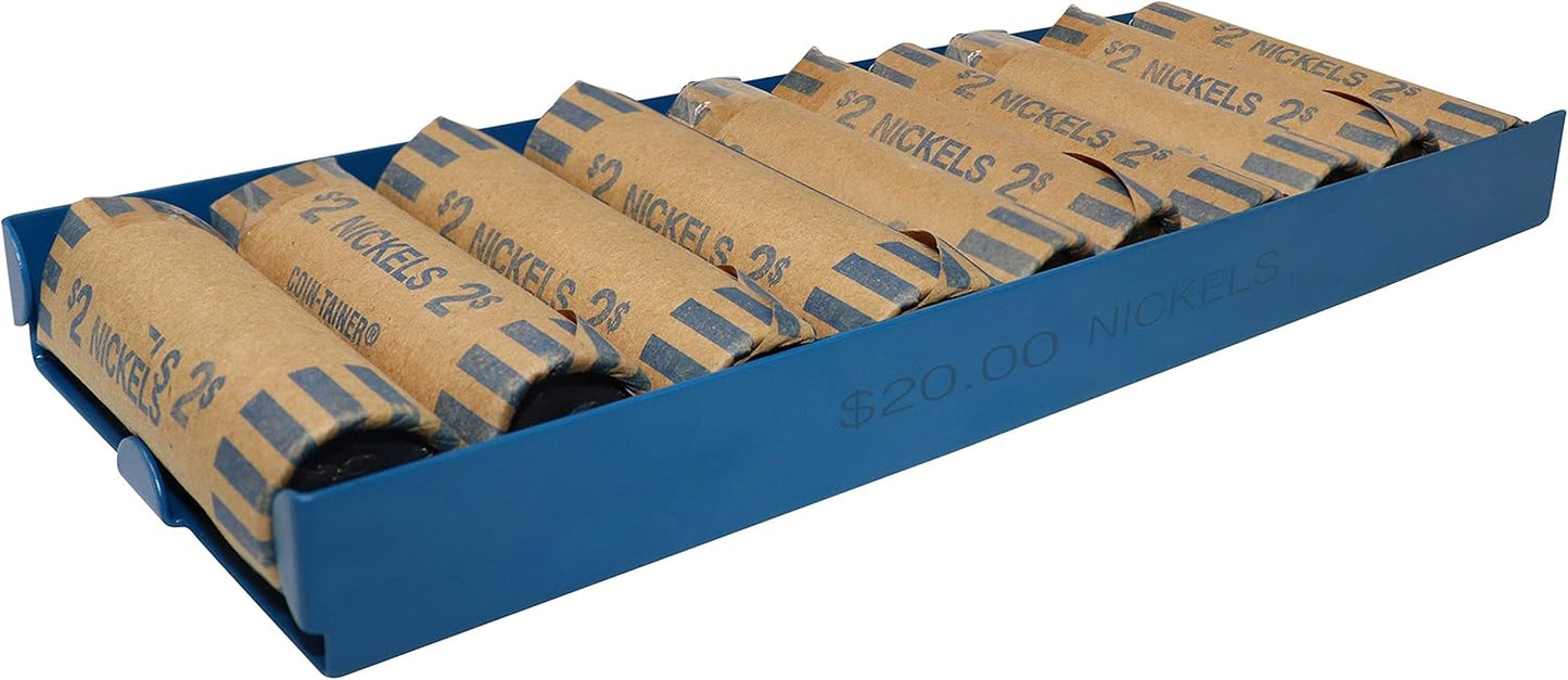 Nadex 4 Pack Assorted Aluminium Coin Trays - Stackable Single Compartment Coin Sorting and Storage Trays - Holds 20 Penny Rolls, 10 Nickel Rolls, 20 Dime Rolls, 10 Quarter Rolls