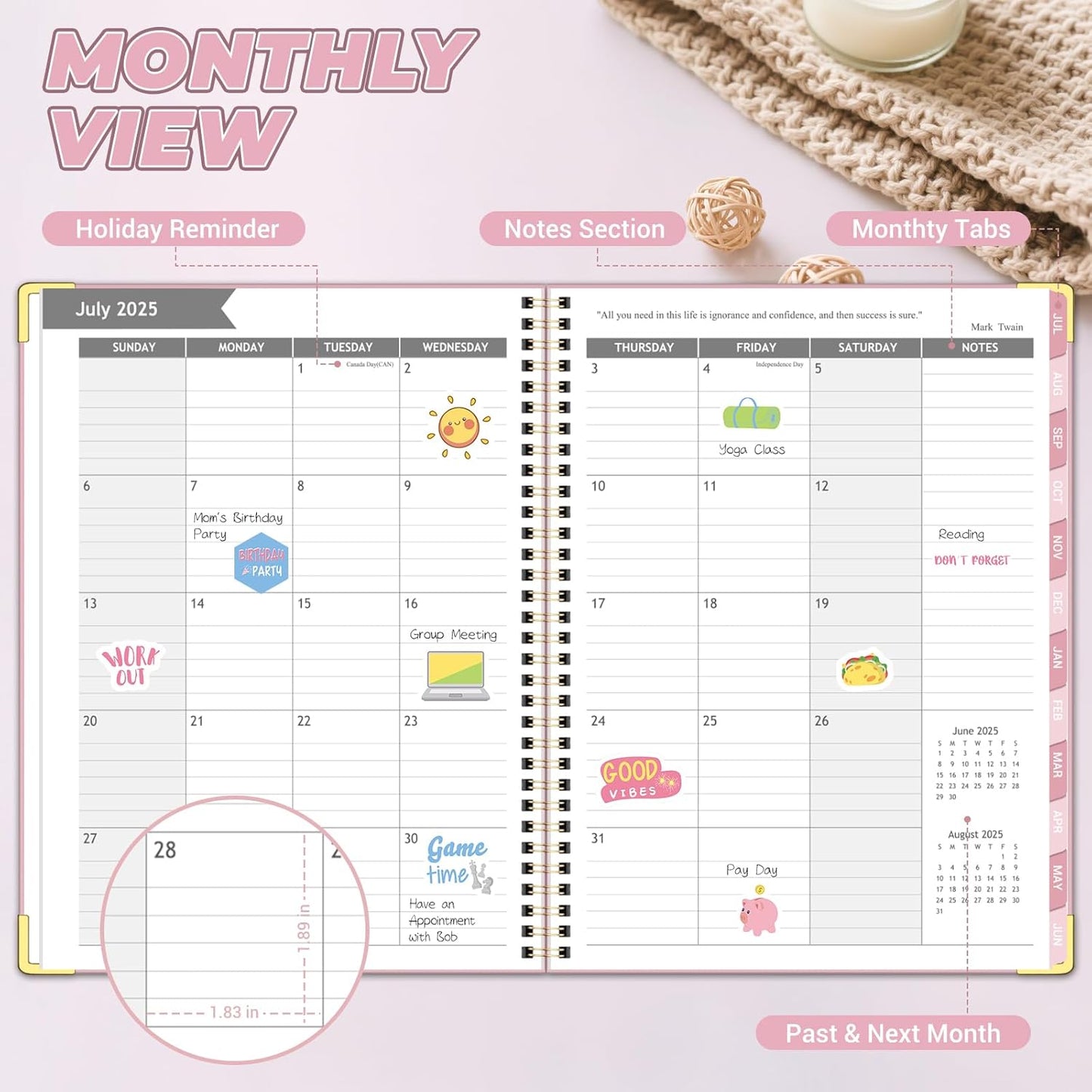 Academic Planner 2025-2026 (8.5" x 11") - Weekly & Monthly Planner (Jul. 2025 - Jun. 2026), Column View Calendar Organizers, Hardcover Agenda Book with Tabs for Office & School, Pink