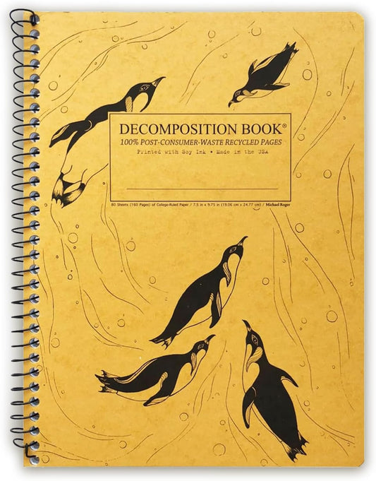Decomposition King Penguins College Ruled Spiral Notebook - 9.75 x 7.5 Journal with 160 Lined Pages - 100% Recycled Paper - Cute Notebooks for School Supplies, Home & Office - Made in USA