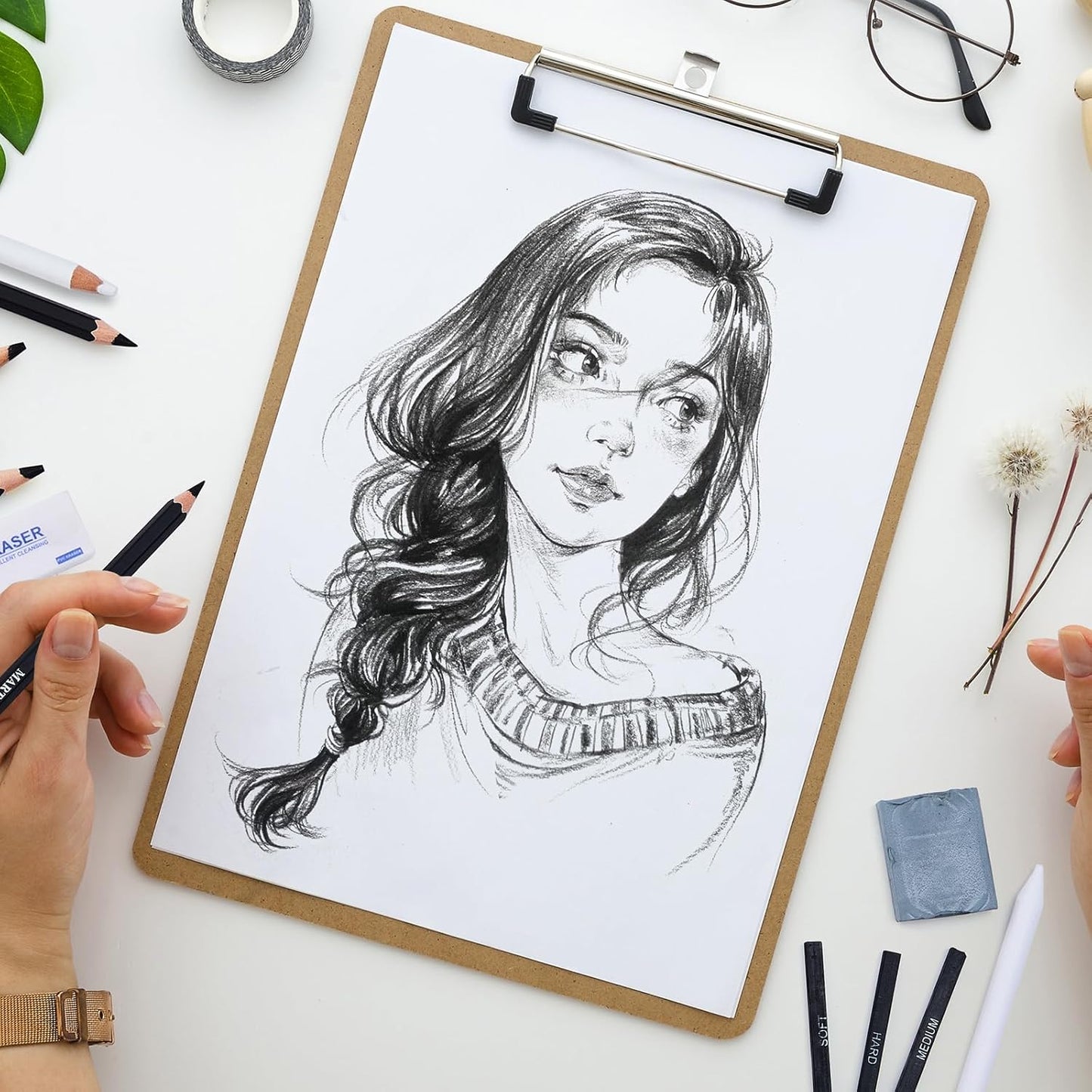 Charcoal Drawing Set, 19 Pieces, Black & White Charcoal Pencils for Drawing, Sketching, Shading, Blending, Artist Pencils for Beginners & Pro Artists