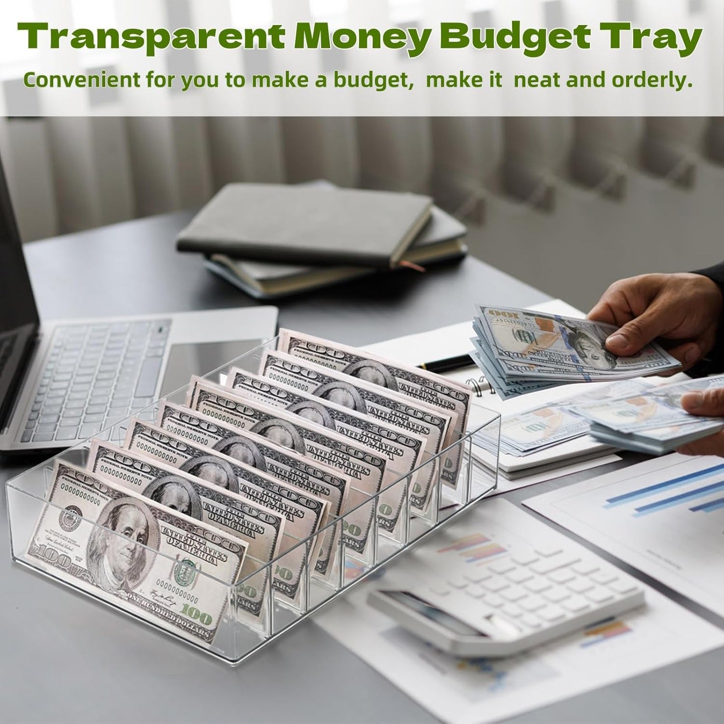 2 Pack Eyeshadow Palette Makeup Organizer, 8 Section Plastic Cash Organizer with Removable Devider, Clear Money Bill Budget Tray Cosmetic Display Holder for Mail, Envelop, Sunglasses, Cosmetic