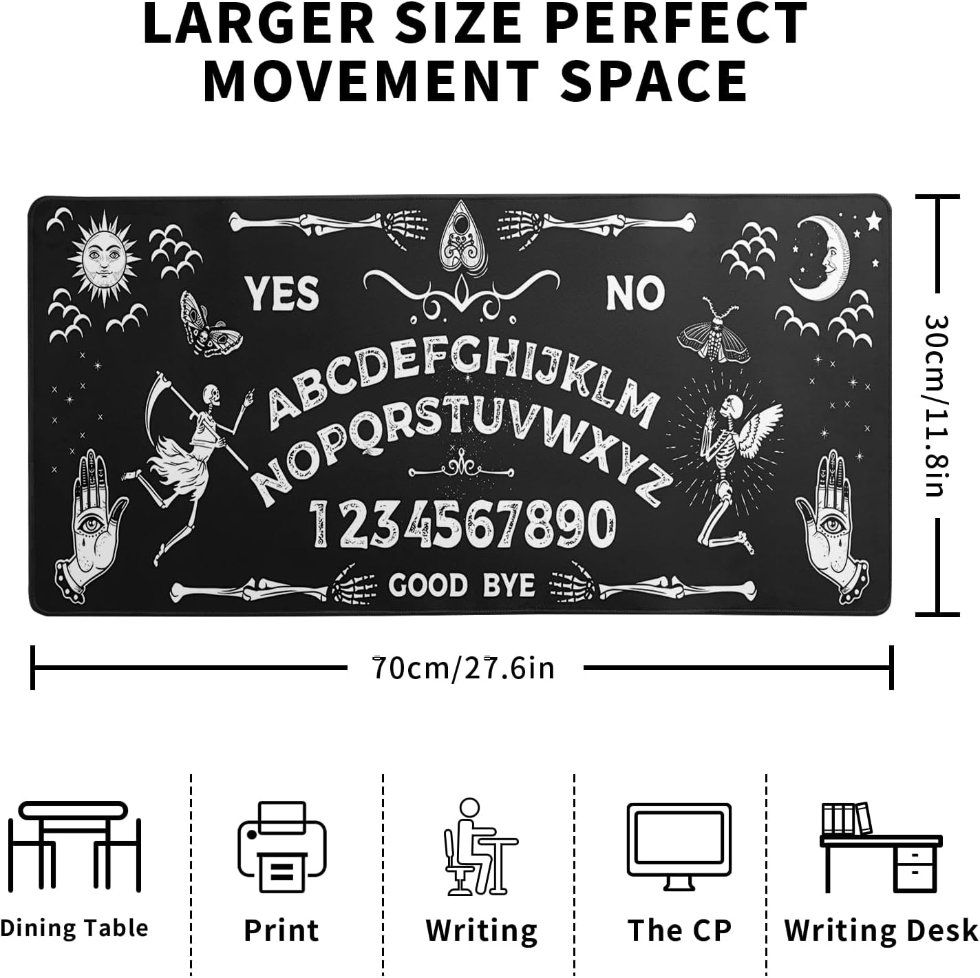 Mysterious Spirit Goth Gaming Mouse Pad 27.6x11.8 Inch Large Desk Mat Black Extended Pads Big Mousepad Non-Slip Rubber Base Keyboard Mat with Stitched Edges for Gaming Laptop Computer PC Desktop