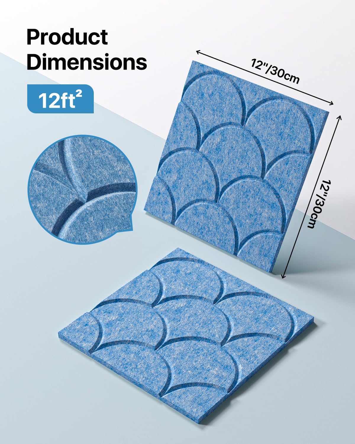 12-Pack Shell Acoustic Wall Panels Self-Adhesive, 10.6lb/ft³ High Density Sound Proof Foam Panels for Walls, 12" X 12" Soundproof Wall Panels for Door, Ceiling, Home Office, Sky Blue