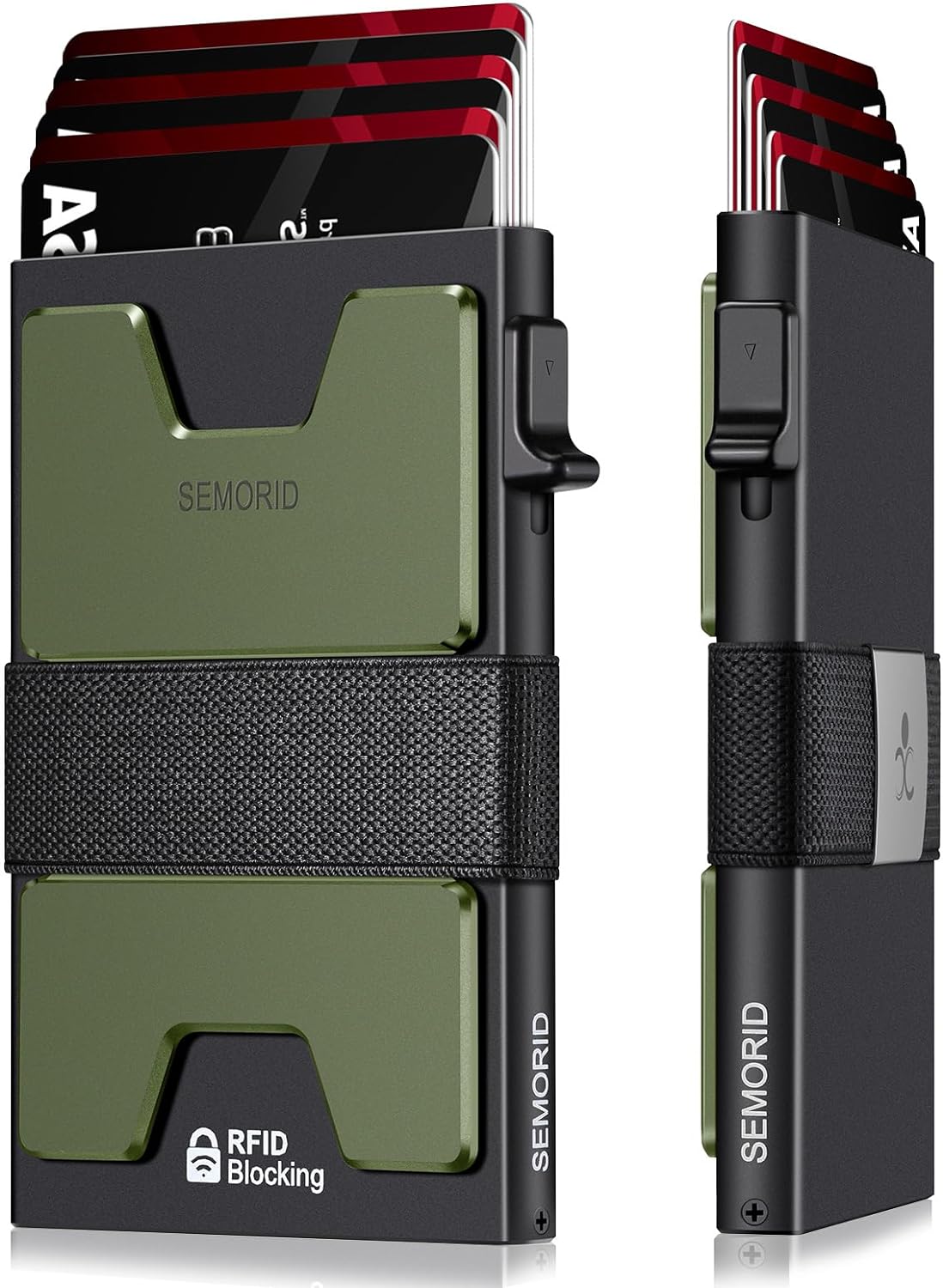 Slim Wallet for Men, RFID Blocking Mens Wallets, Minimalist Pop Up Men's Credit Card Holder, Sturdy Metal Card Case with Cash Strap - 12+ Cards Capacity