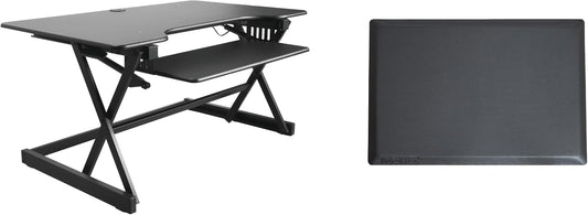 Rocelco 40" Height Adjustable Standing Desk Converter with AC Outlet USB Charger and Anti-Fatigue Floor Mat - Sit Stand Up Tabletop Riser - Sliding Keyboard Tray - Black (R DADRB-40-ACUSB-MAFM)