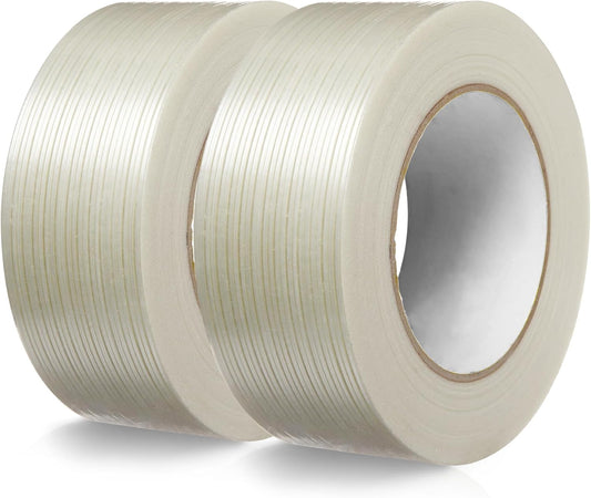 Strapping Tape, 2 Roll 2 Inch X 1260" 5.5 Mil, Fiberglass Heavy Duty Shipping and Moving Packing Tape,Clear