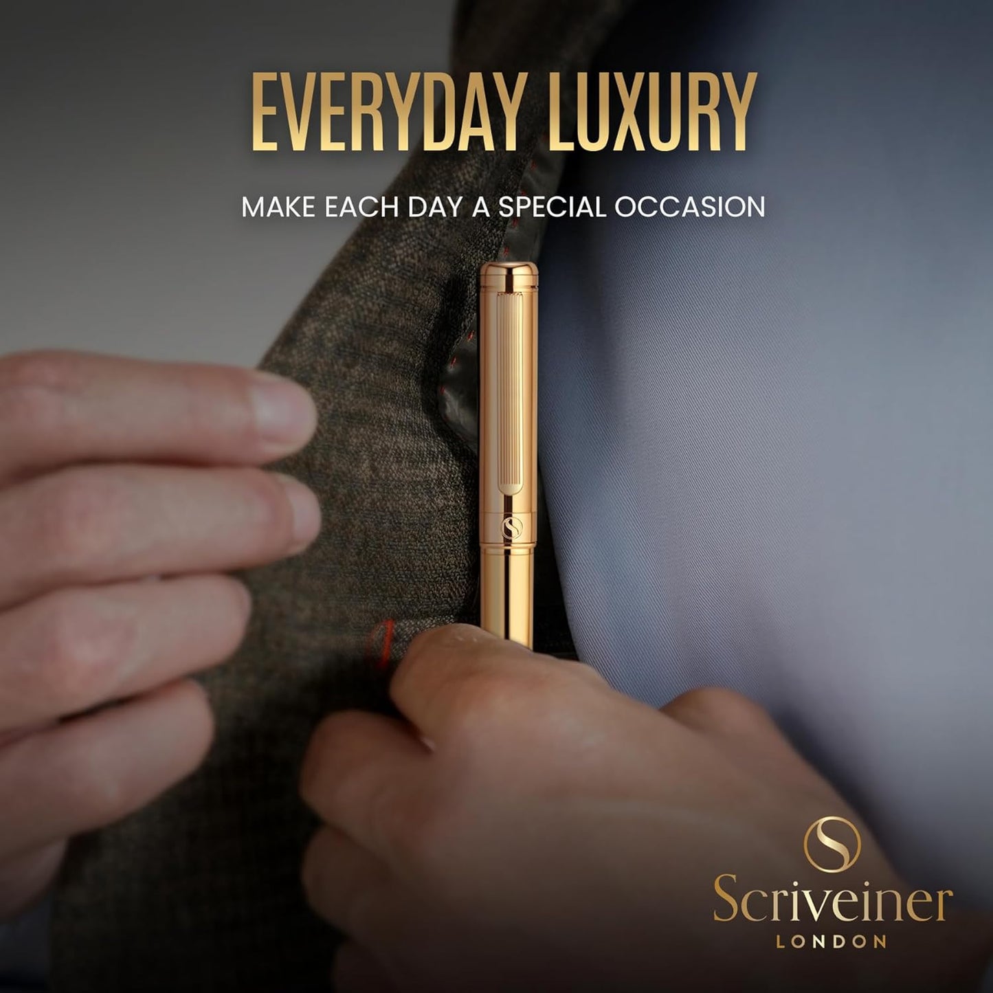 Scriveiner Gold Ballpoint Pen - Stunning Luxury Pen, Real Gold Plating, Schmidt Black Refill, Best Ball Pen Gift Set for Men & Women, Professional Executive Office, Nice Fancy Designer Pens