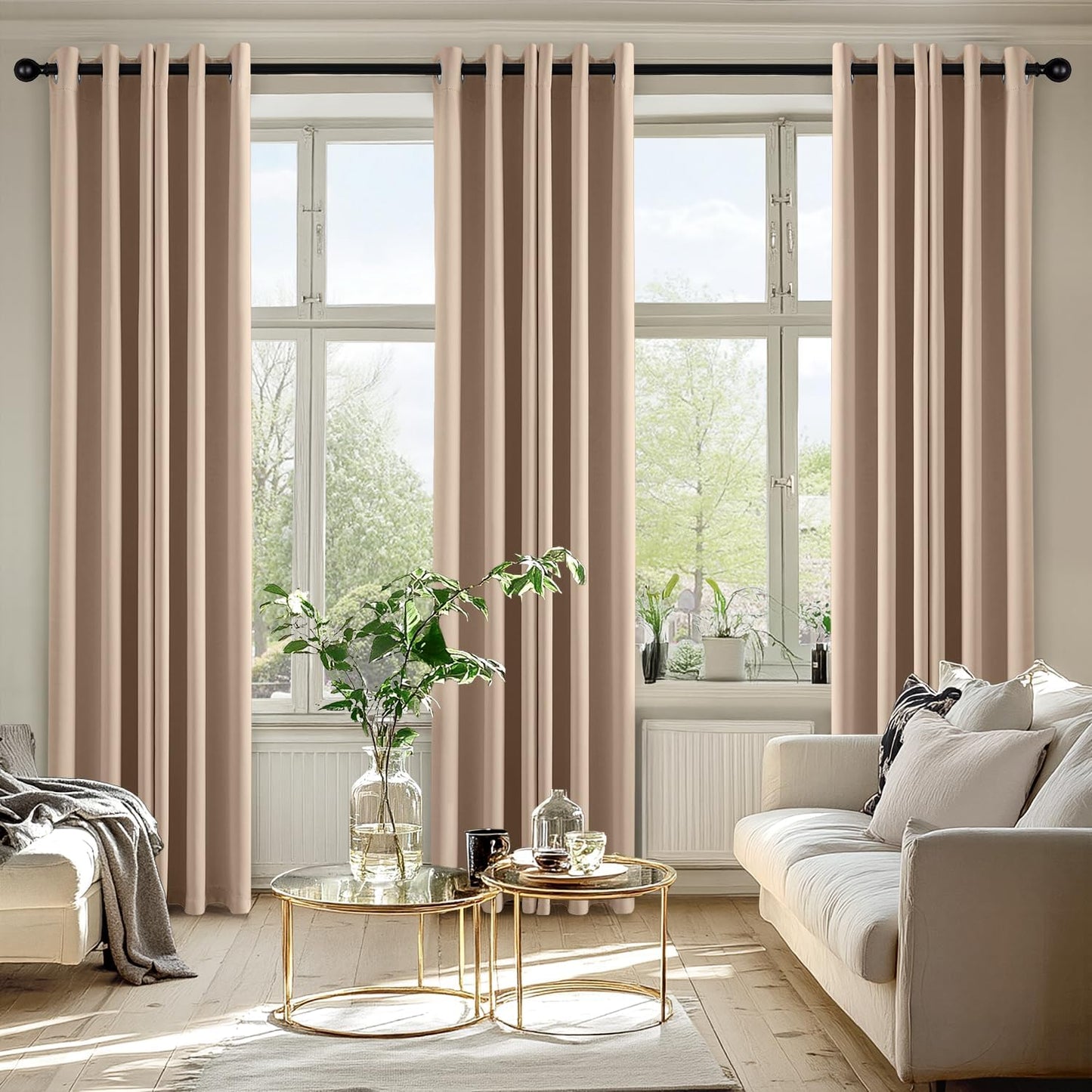 MIULEE Beige Blackout Curtains for Bedroom Living Room 72 Inches Long 2 Panels, Thermal Insulated Room Darkening Drapes Solid Grommet Top Noise Reduction Light Blocking Window Curtains W40 x L72 Inch