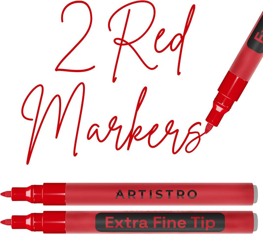 ARTISTRO 2 Red Acrylic Paint Markers - 0.7mm Extra Fine-Tip Paint Pens - Perfect for Crafting, Art Projects, & More