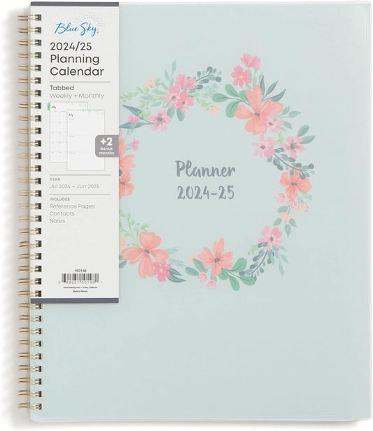 Blue Sky 2024-2025 Academic Year Weekly and Monthly Planner, 8.5" x 11", Frosted Flexible Cover, Wirebound, Laurel (150148)