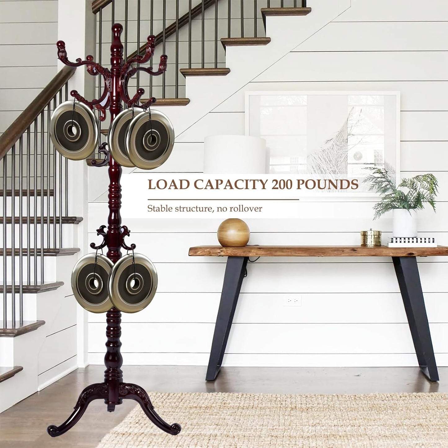 Wood Coat Rack Freestanding, Natural Coats Tree Stand with 14 Hooks, 73" Sturdy and Easy Assembly Coat Rack Stand for Entryway, Hallway, Bedroom, Bags, Hats (Tri-legged Base, Rosewood)