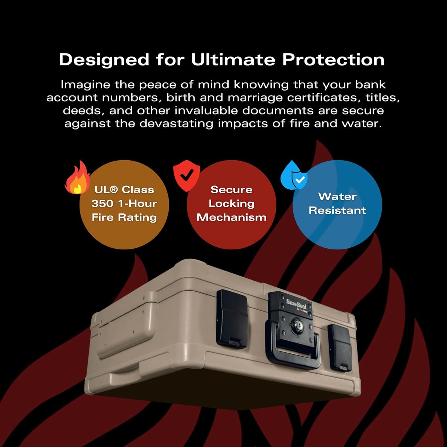 FireKing SureSeal Fire Safe with Key Lock, 1 Hour Fire Rated, UL Rated & 100 Hour Water Resistant Home Safe, Portable Home Safes, Taupe