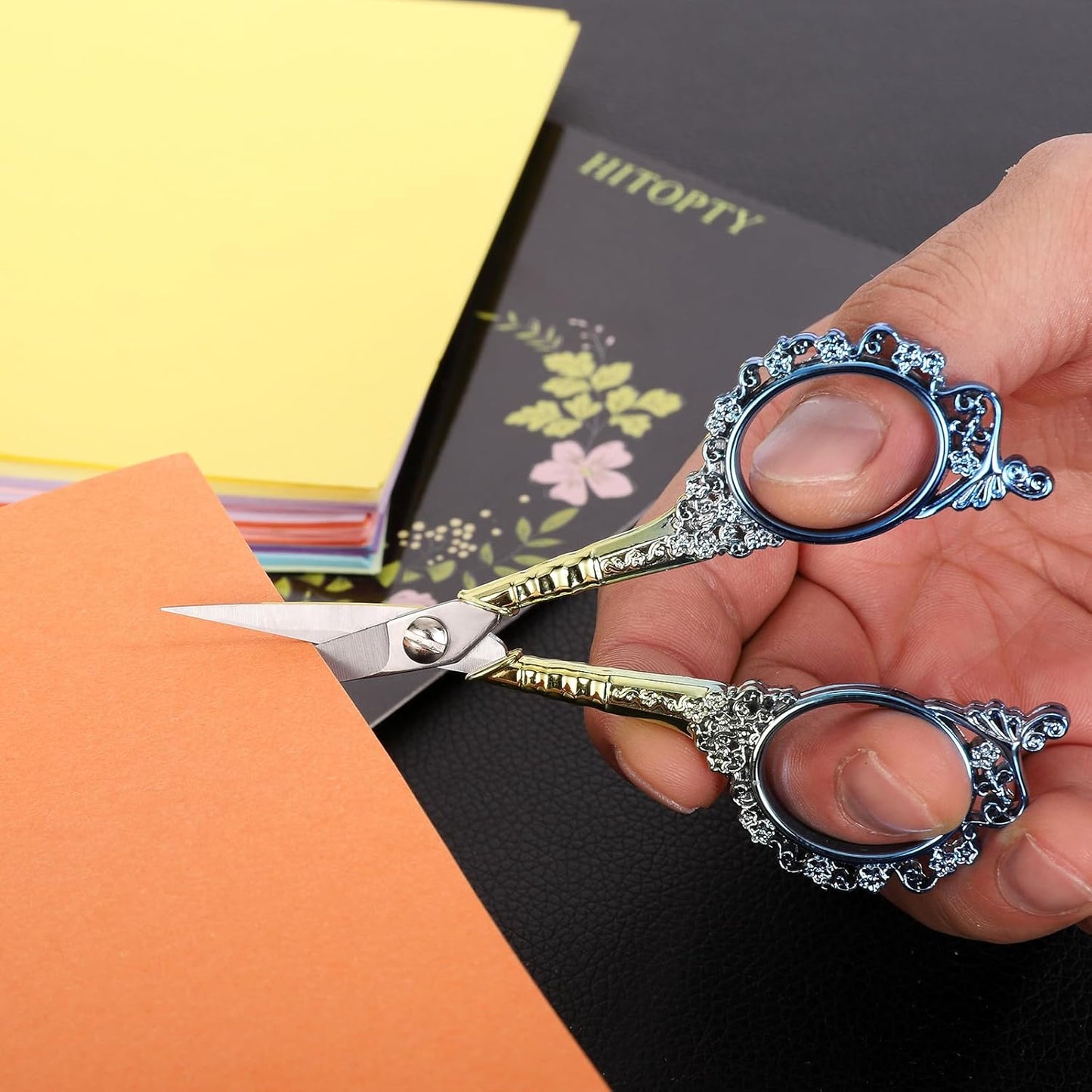 Sewing Sharp Embroidery Threading Scissors with Cover for Craft Art work Needlework Yarn Fabric Precision Detail Paper Cutting Tools, 4.5in Blue Shears
