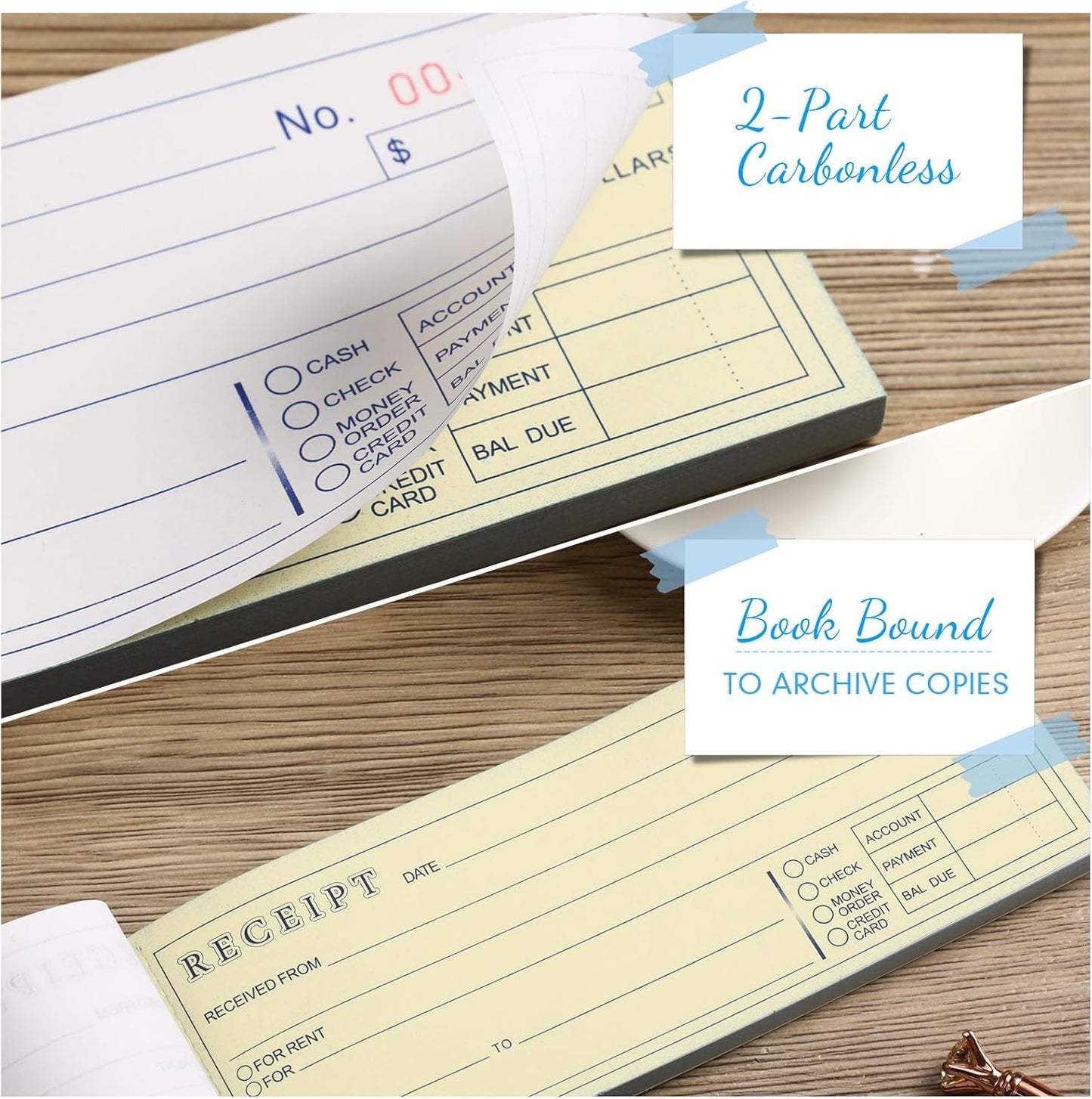 Crtiin 1 Pad Money and Rent Receipt Book 2.75 x 7.2 Inch Bound Cover 2 Part Carbonless Receipt Book with Carbonless Copies Receipt Log Book 50 Sets Per Book