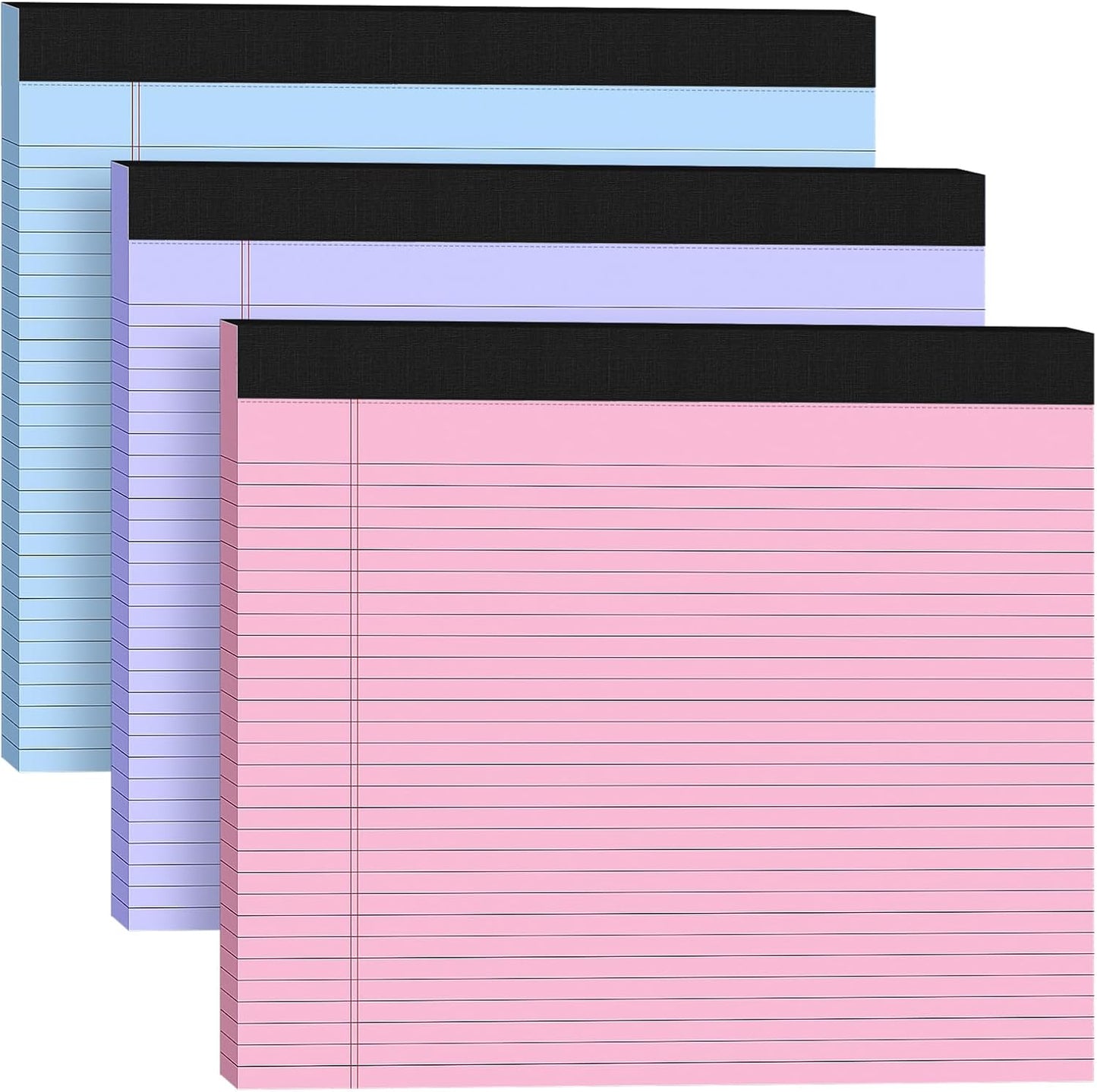 3 Pack Wide Legal Pads 11" x 9.5" (Landscape Format) Pink Purple Blue College Ruled Note Pad Narrow Ruled 30 Sheets per Notepad Perforated Writing Paper with Thick Backboard Horizontal Pads of Paper