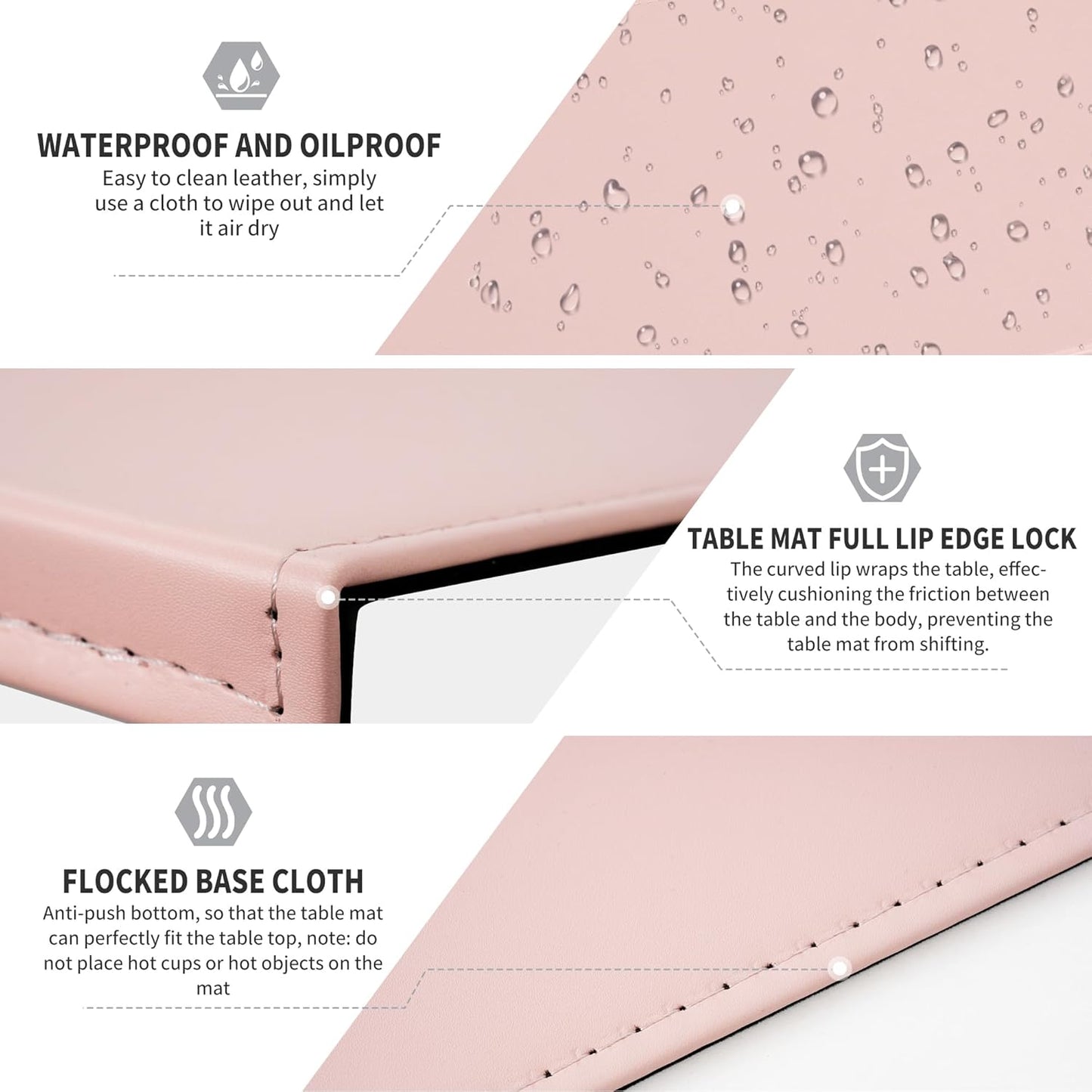 AKOZLIN 27.55”x 15.8" Soft PU Leather Surface Office Desk Mouse Mat Anti-Push Pad with Full Grip Fixation Lip Table Blotter Edge-Locked Protector Pink