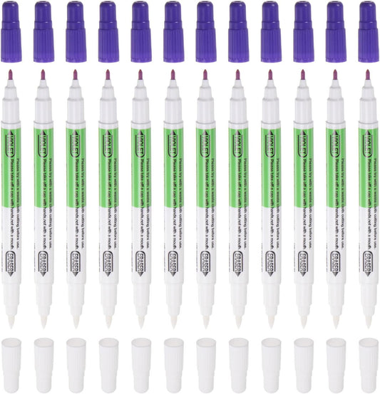 HARFINGTON 12pcs Disappearing Ink Fabric Marker Pen Double Ended Erasable Ink Fabric Sewing Marking Pens Water Soluble Ink Tailor's Pen Marking Tracing Tools for Quilting, Purple White