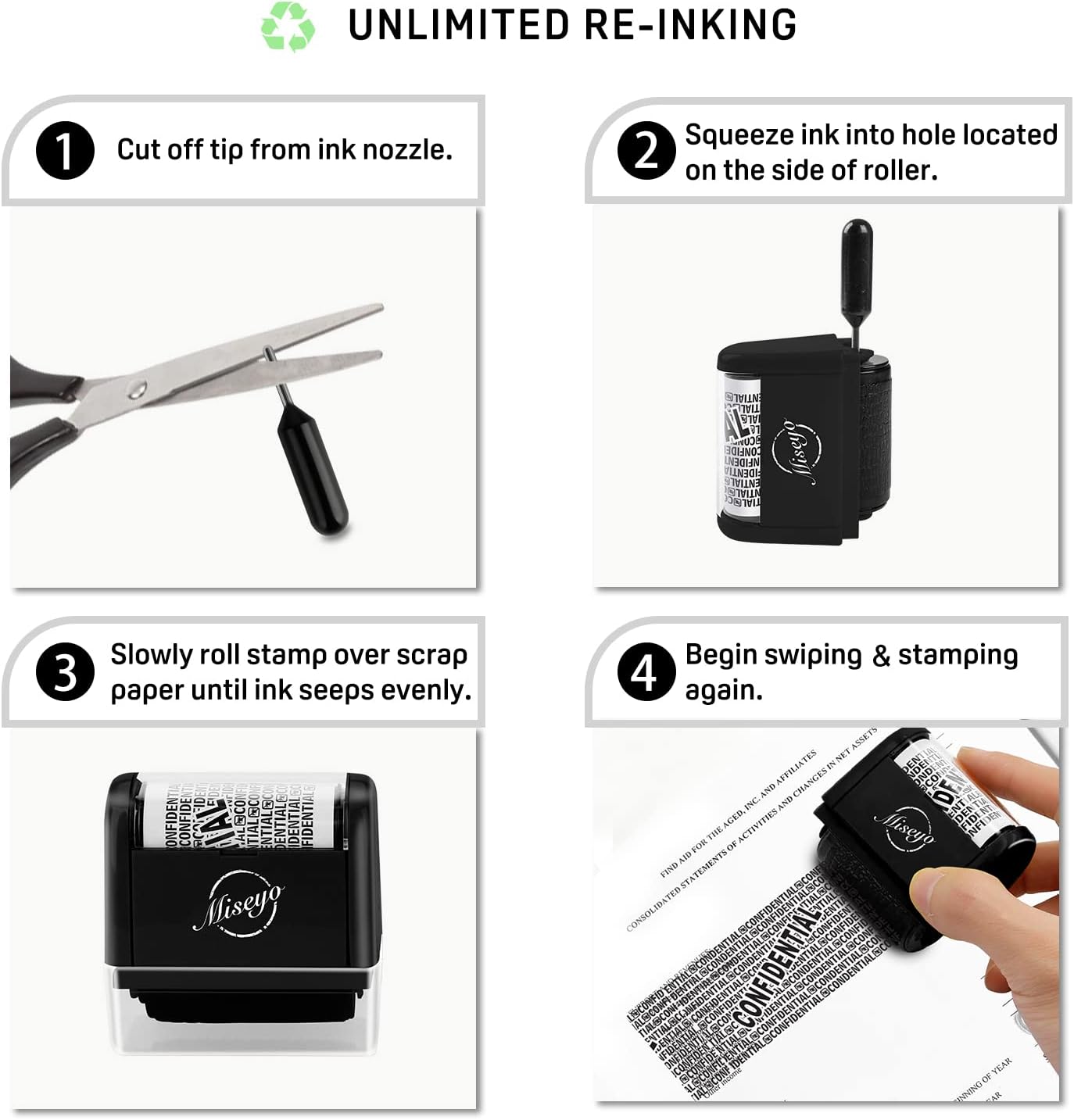 Miseyo Wide Roller Stamp Identity Theft Stamp 1.5 Inch Perfect for Privacy Protection - Black