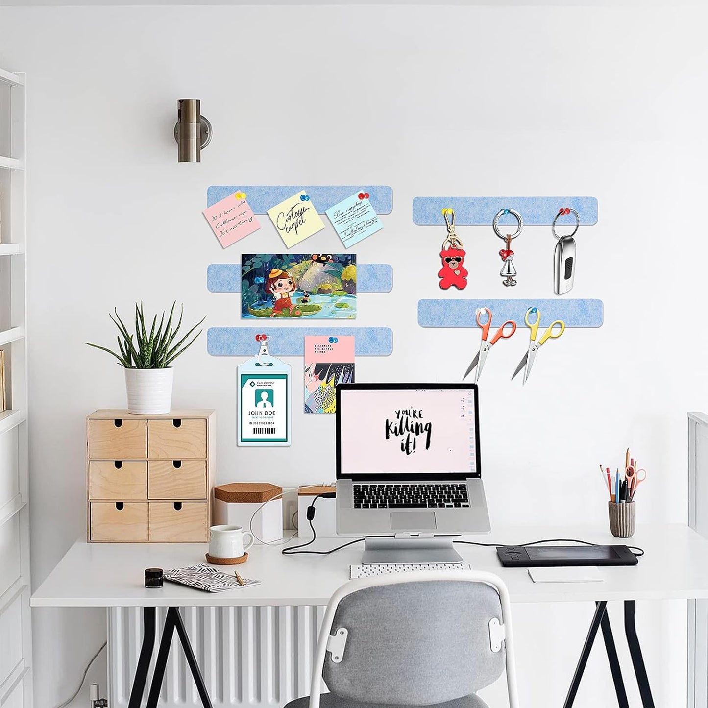 5 Pack Bulletin Board for Bedrooms Offices Home Wall Decoration, Notice Board Self Adhesive Cork Board with 35 Push Pins for Paste Notes, Photos, Schedules