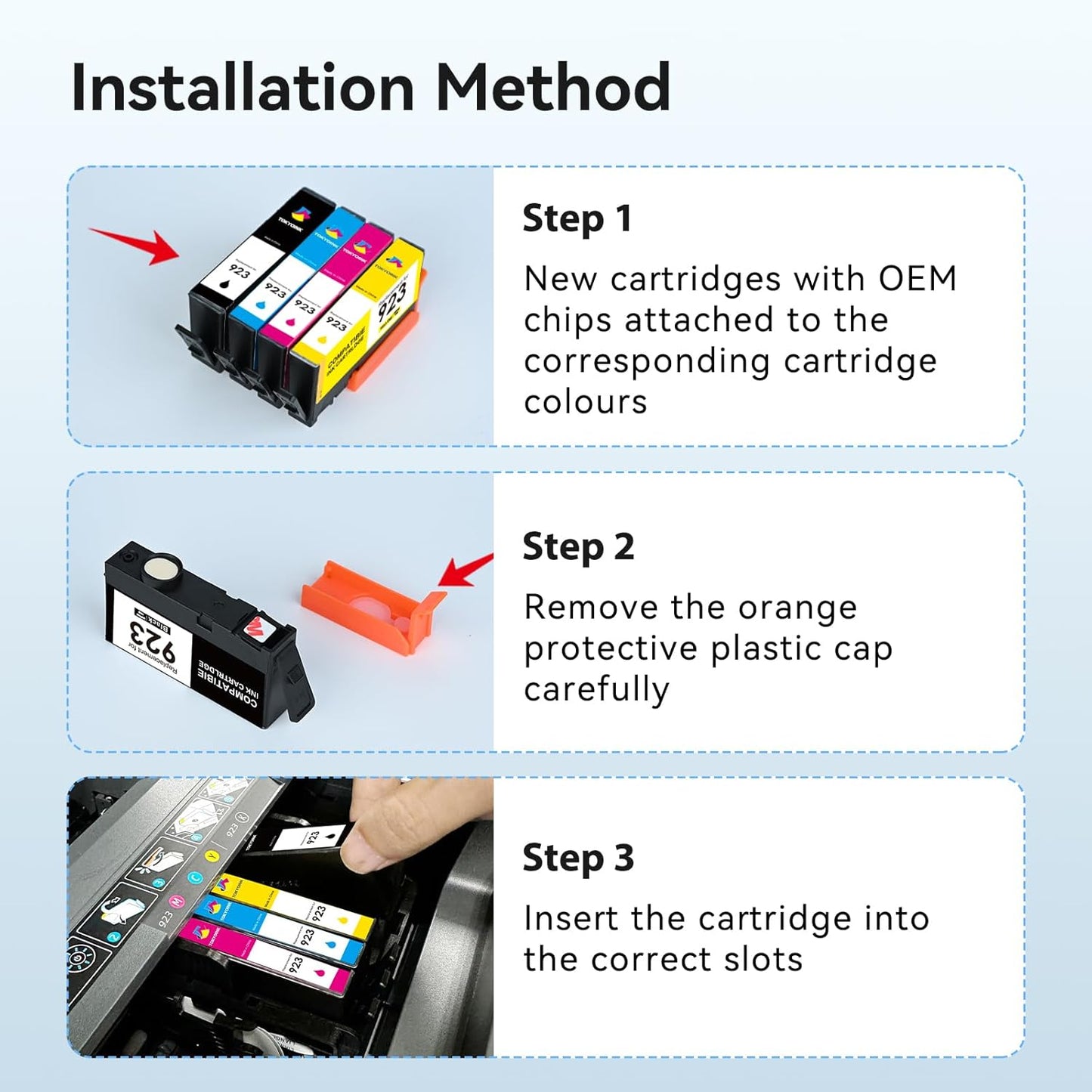 923 Ink Cartridges Combo Pack Replacement for HP 923e 923 923XL Ink Cartridges Work for OfficeJet 8120 8122e 8123 OfficeJet Pro 8130 8135e 8138e 8139e Printer Without Chip (4 Pack)