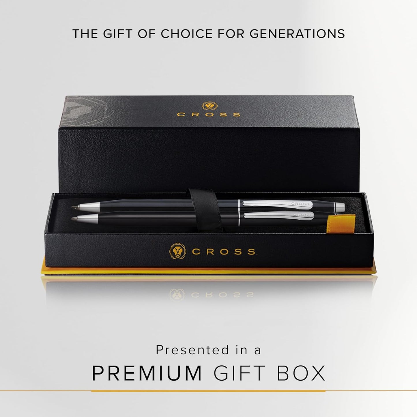 Cross Classic Century Refillable Pen & Pencil Gift Set Presented in a Luxury Gift Box - Medium Point, Black Ink, Black & Chrome