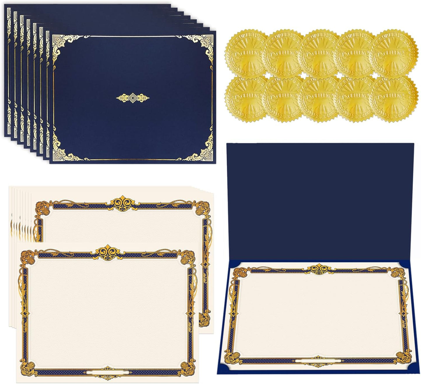 75 Pcs Certificate Kit, 25 Gold foil Certificate Holders & 25 Certificate Paper & 25 Certificate Seals Stickers for Graduation Diploma, Award Accomplishment.