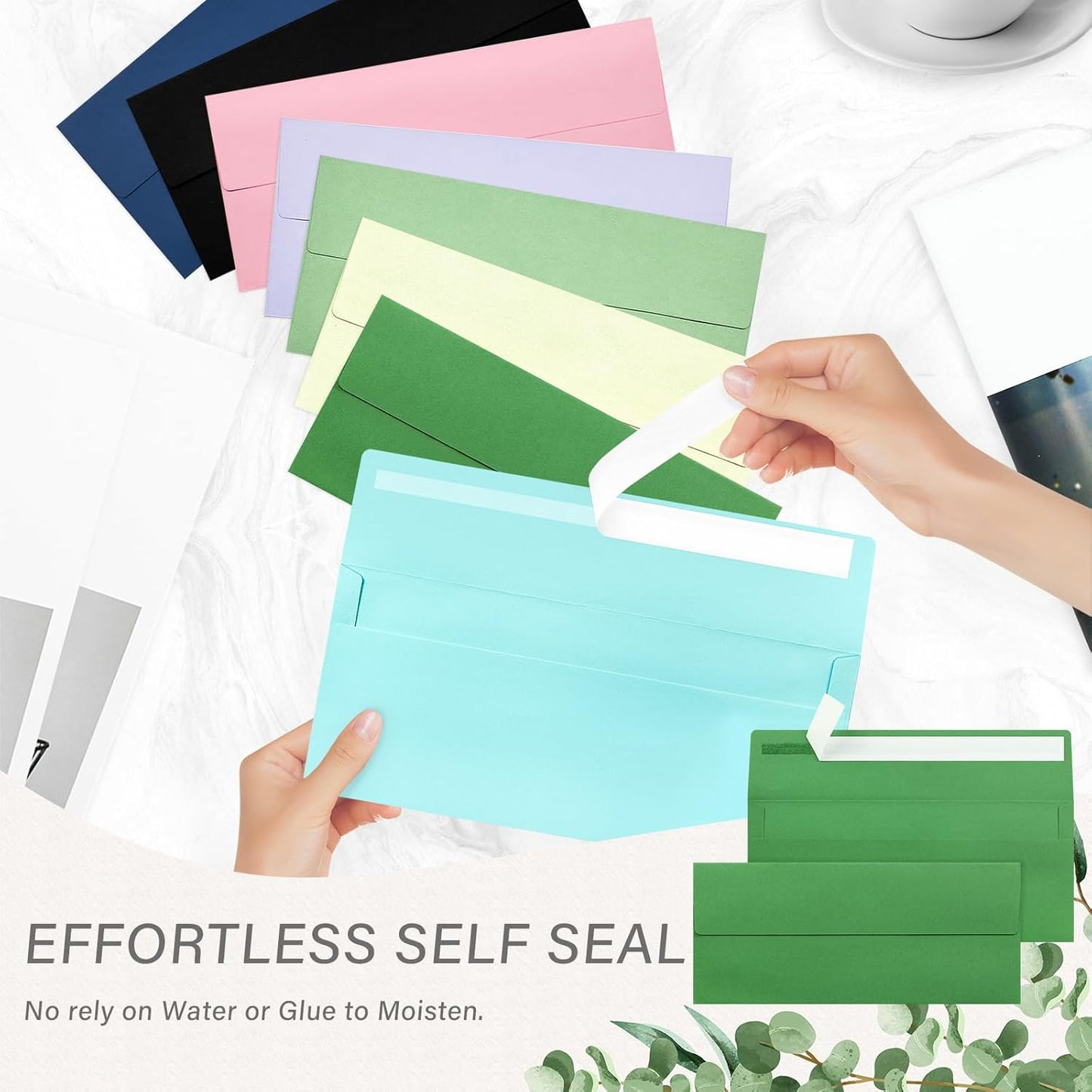 50 Pack #10 Business Envelopes, Self Seal Standard Green Envelopes for Secure Business & Legal Mailing, Office, Checks, Letter, Invoices, 4 1/8 x 9 1/2 Inches