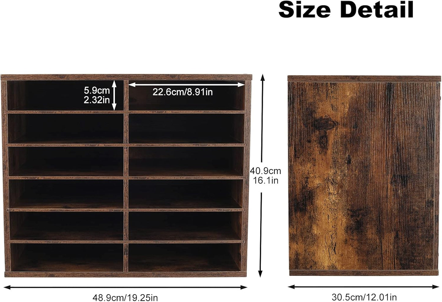 TQVAI Wood Adjustable Literature Organizer Desktop File Sorter Mail Center Paper Storage Cabinet Home & Office Mailbox School Classroom Keepers, 12 Slots Compartments, Archaize