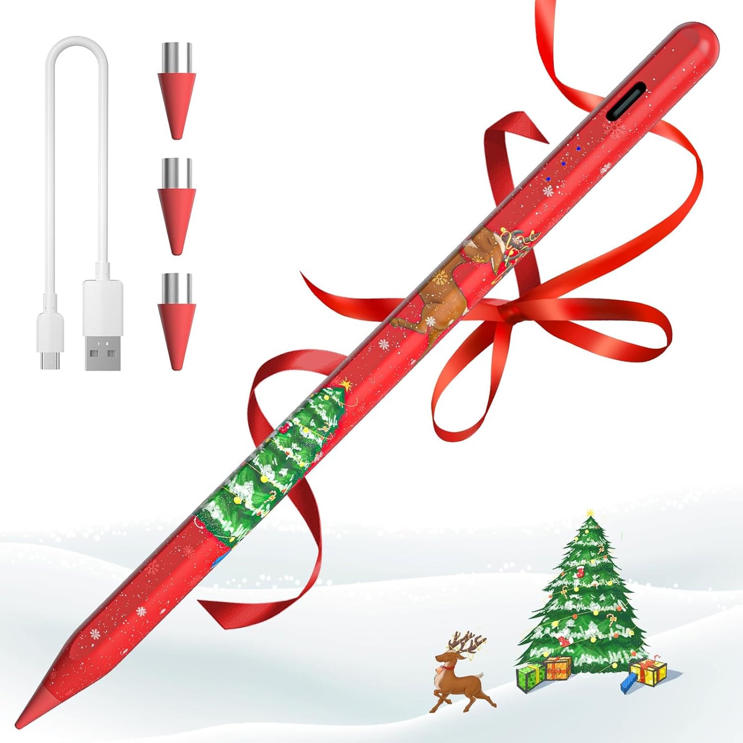 Universal Stylus Pen Compatible for iOS&Android Touch Screen, Pencil with Dual Touch Function,Rechargeable Stylus for iPad/iPad Pro/Air/Mini/iPhone/Cellphone/Samsung/Tablet Drawing&Writing (Red)