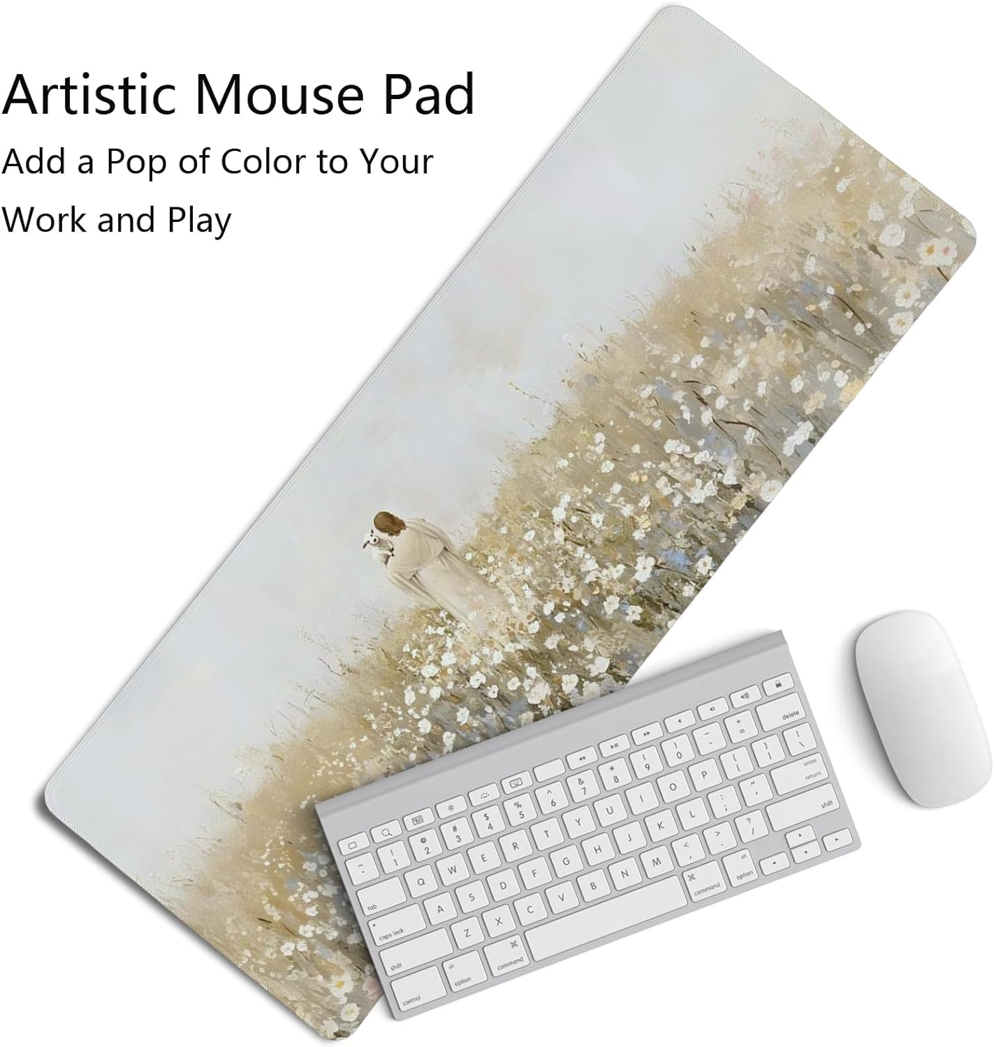 Christian Themed Mouse Pad,Jesus Religious Mouse Pad,Large Vintage Easter Decor Desk Mat,Jesus Find The Lost Lamb,White Floral Desk Mat,Religious Gifts Christian Gifts for Women,31.5x11.8