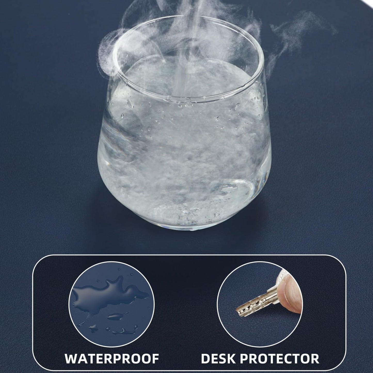 Large Desk Mouse Pad Protector, Stitched Locking Edge Non-Slip PU Leather Desk Mat Laptop Table Pad Blotter, Waterproof Durable Writing Pad for Office and Home (Dark Blue, 120 x 43cm)