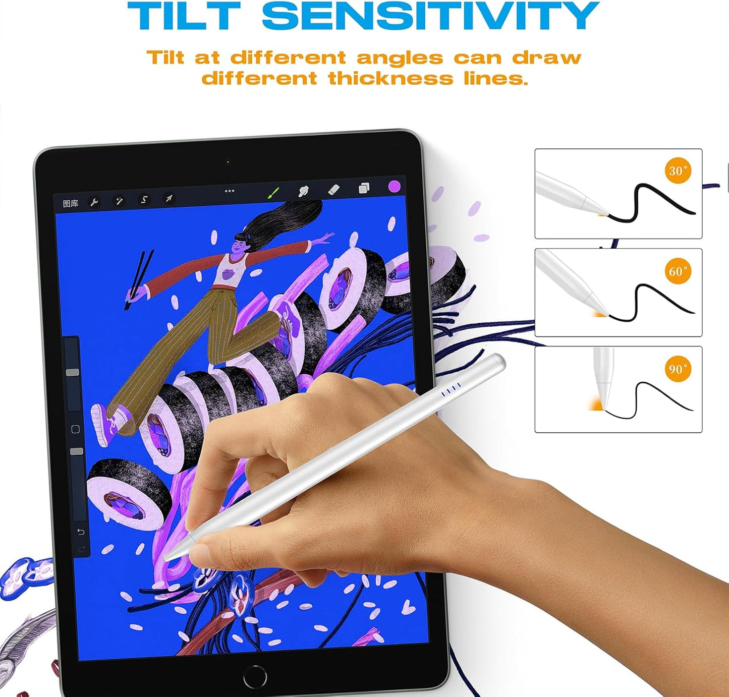 Stylus Pen for iPad 2018-2025, 20-Mins Fast Charge for Apple Pencil with Tilt & Palm Rejection, Active Digital Pens Compatible with iPad 6-10th Gen/A16, Pro 13"/12.9"/11”/M4, Air 3/4/5/M2/M3, Mini 5/6