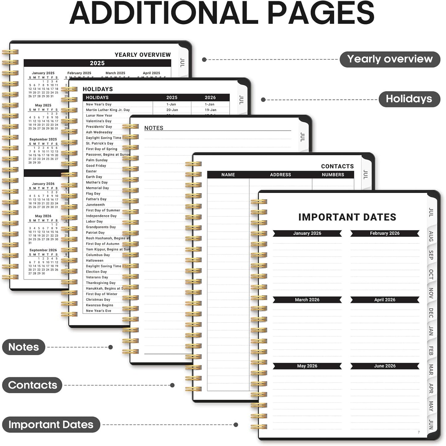 Planner 2025-2026, Academic Year Weekly and Monthly Calender Planner, July 2025 - June 2026, Spiral Bound School Planning Tool, Perfect for Teacher, Student, Women & Men - A5 (6.3" x 8.5"), Black