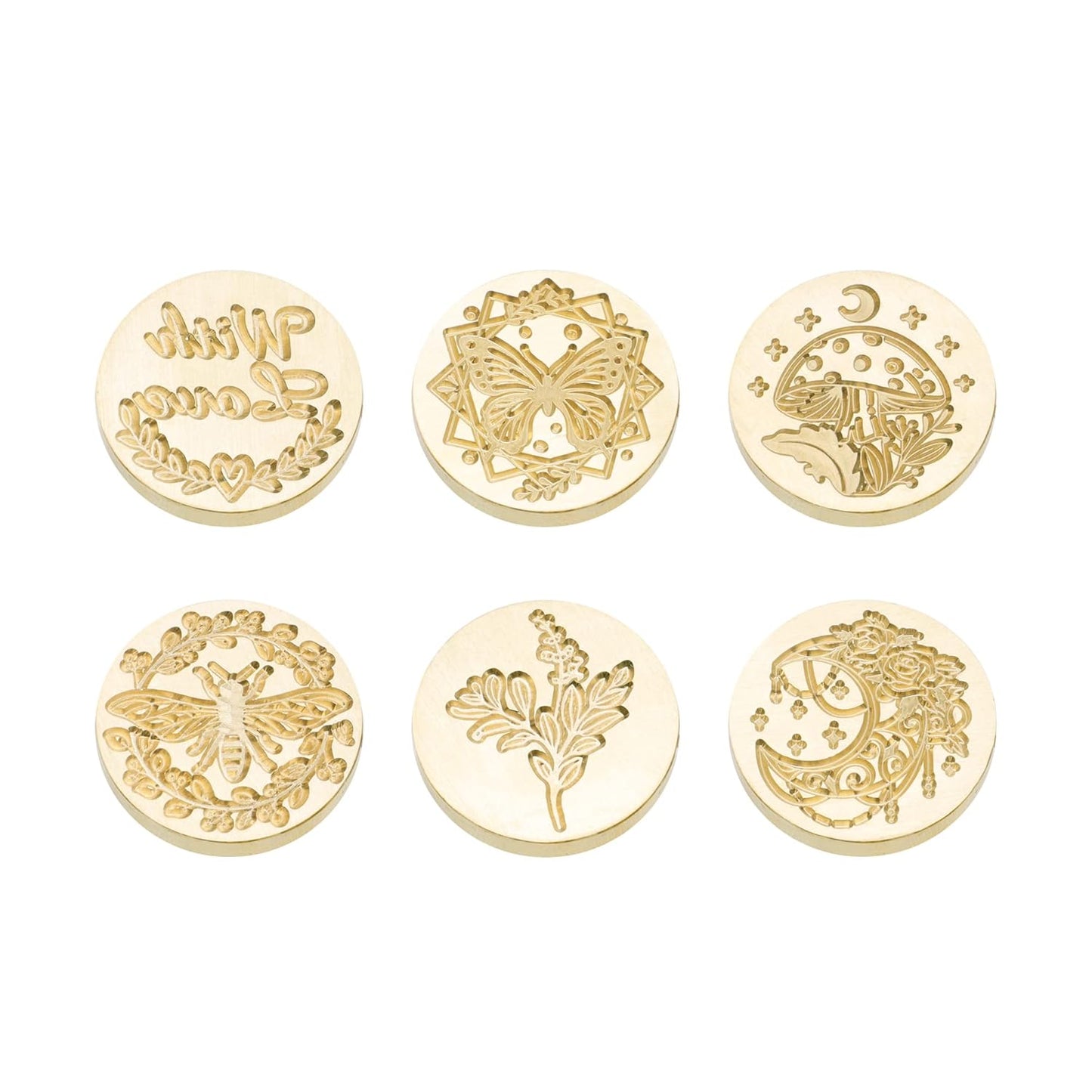 SWANGSA Wax Seal Stamp Set, Vintage 6 Pieces Sealing Wax Stamp Heads and 1 Wooden Handle for Wedding Party Invitations, Letters, Envelopes, Christmas (with Love Bee Monn Eucalyptus Set)