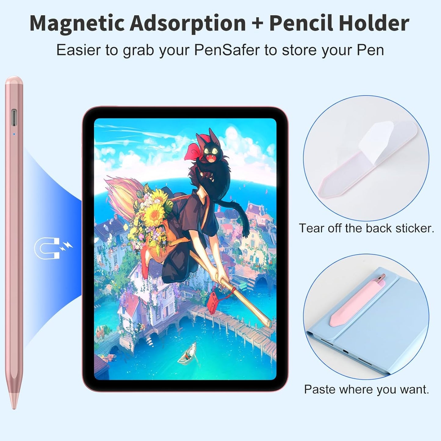Stylus Pen for iOS&Android Touch Screens, Active Pencil for Samsung, Smart Digital Stylus Pens for Lenovo/Huawei/Vivo/Mi Tablets, iPhone/Google Pixel Smart Phones Drawing&Writing (Rose Gold)