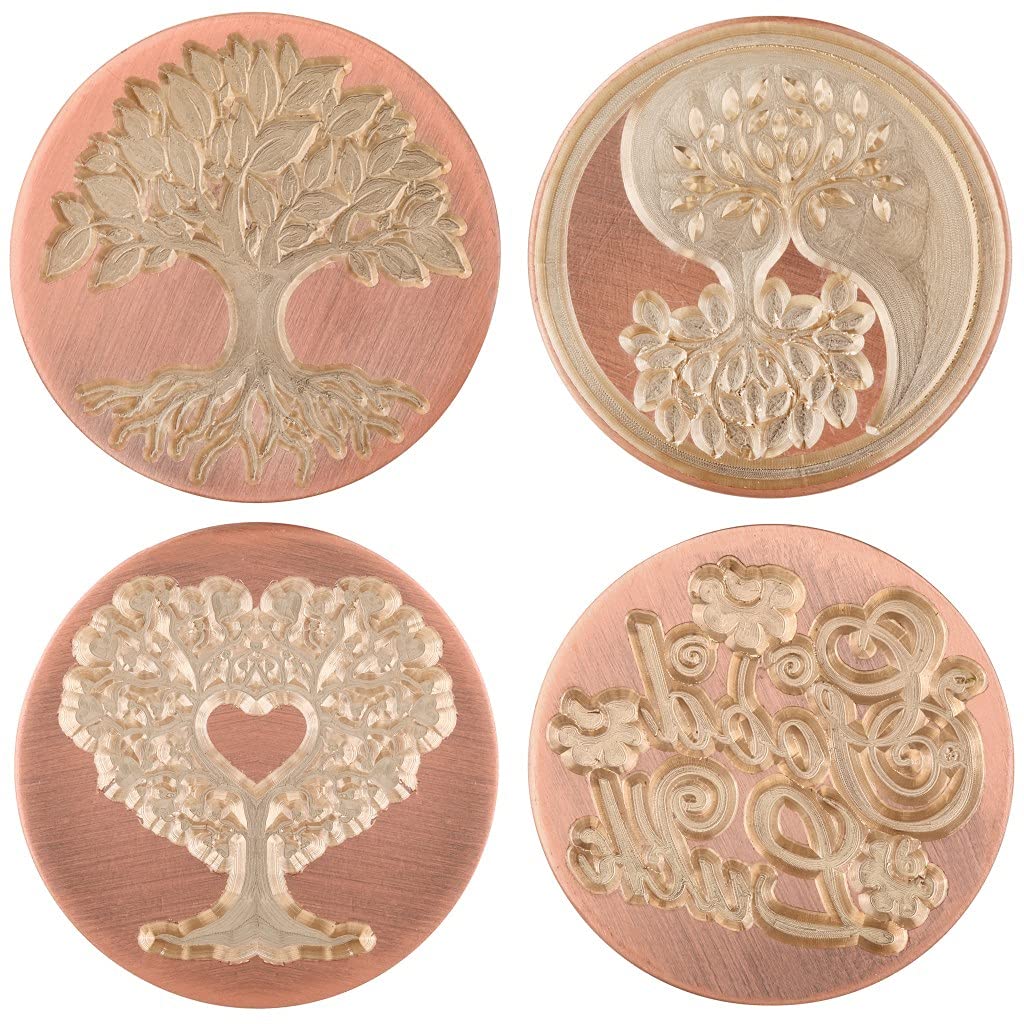 rockcloud Wax Seal Stamp Set, 4 Pieces Sealing Wax Stamps Copper Seals with 1 Rose Quartz Seal Handle for Cards Envelopes Invitation Decoration, Tree of Life