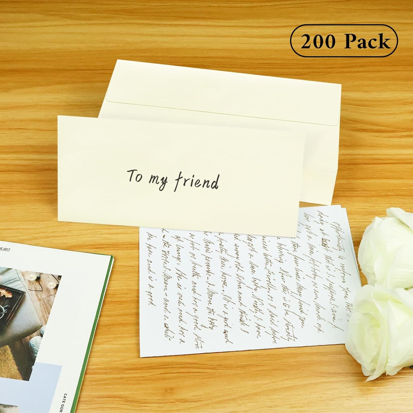 200 Pack #10 Business Envelopes, Ivory Standard Envelopes Self Seal, Letter Size Business Mailing Envelopes for Checks Letters Invoices Statements Birthday Graduation Wedding, 4 1/8 x 9 1/2 Inch