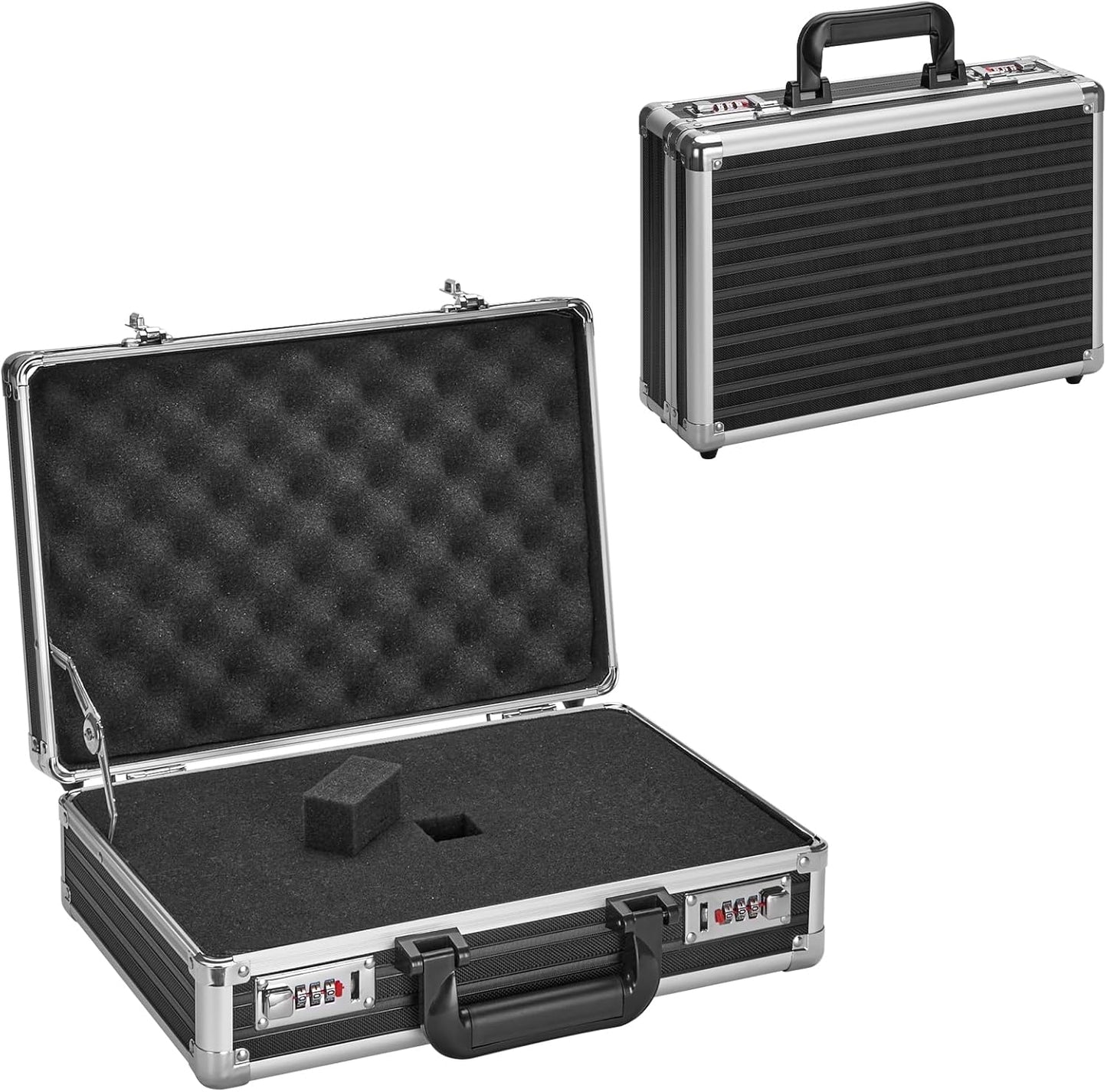 Combination Lock Box - Locking Storage Case with Customizable Foam, 14.2" Portable Lockable Case for Personal Items, Valuables, Documents, Briefcase for Jewelry, Cash, Medications, Black