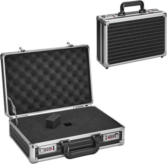 Combination Lock Box - Locking Storage Case with Customizable Foam, 14.2" Portable Lockable Case for Personal Items, Valuables, Documents, Briefcase for Jewelry, Cash, Medications, Black