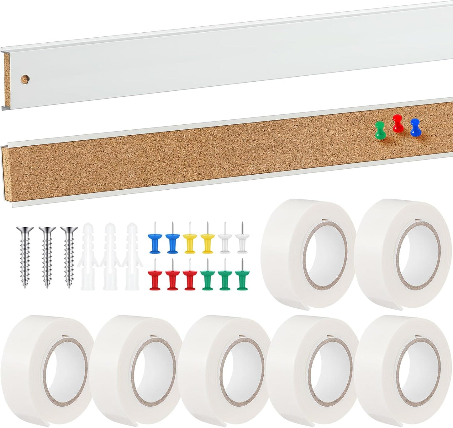 2 Pcs 72'' x 2'' Cork Board Strip for Wall - Bulletin Bar Tack Board With Aluminum Trim - Brown for Classroom Office Walls Cubicle