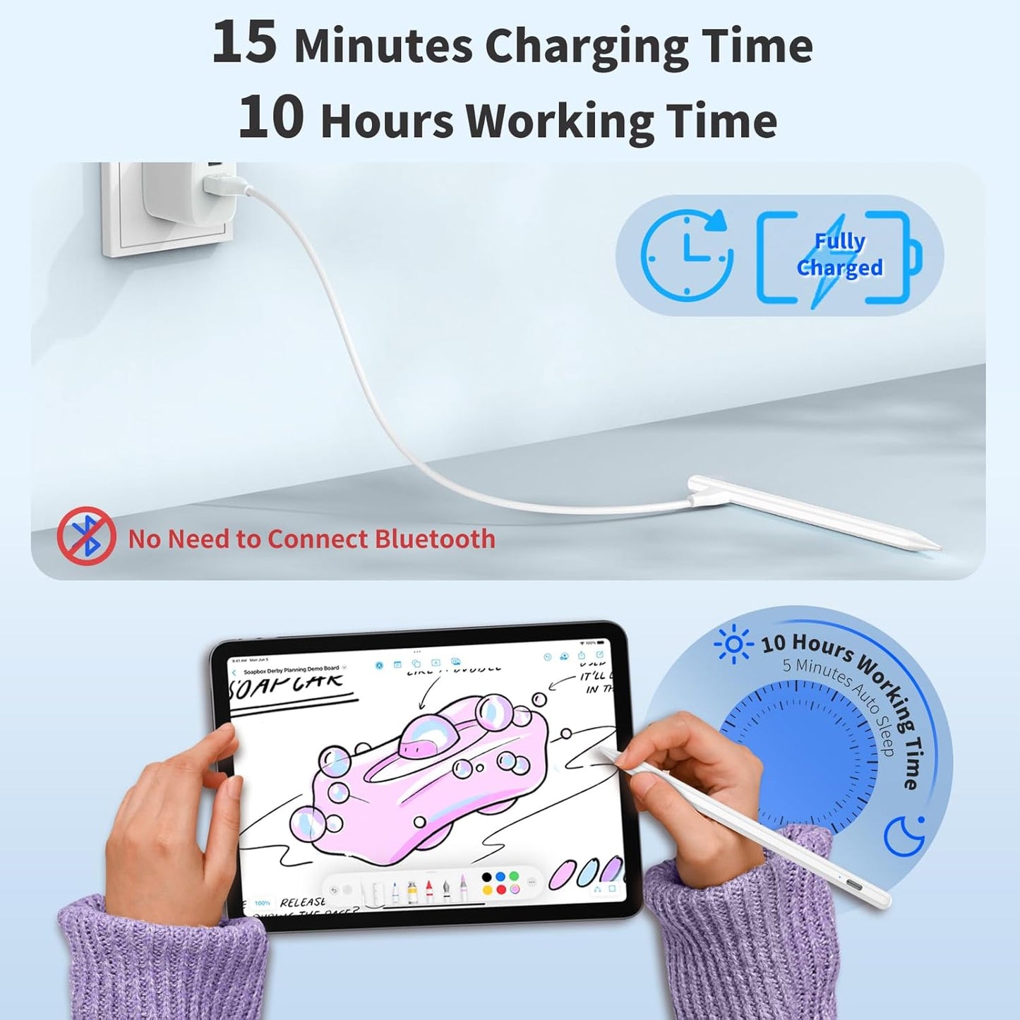 Stylus Pen for iOS&Android Touch Screens, Active Pencil for Samsung, Smart Digital Stylus Pens for Lenovo/Vivo/Mi/HUAWEI and Other Tablets, iPhone/Samsung/Google Pixel Smart Phones for Drawing&Writing