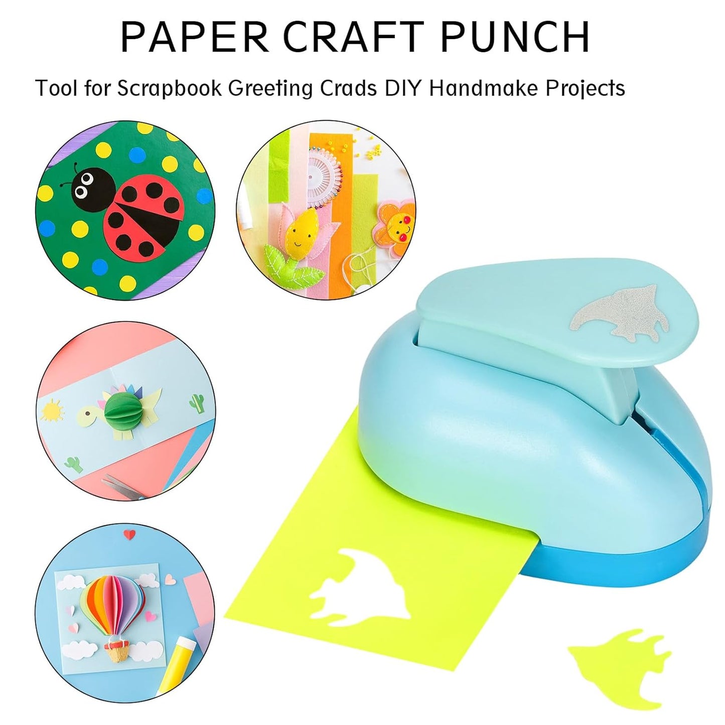 Craft Punches 8 Pack with 6 Sticker Paper, 1inch Hole Punch Shapes Medium Paper Punch Shapes, Maple Leaf, Butterfly, Angel, Flower for DIY Scrapbooking Festival Decoration