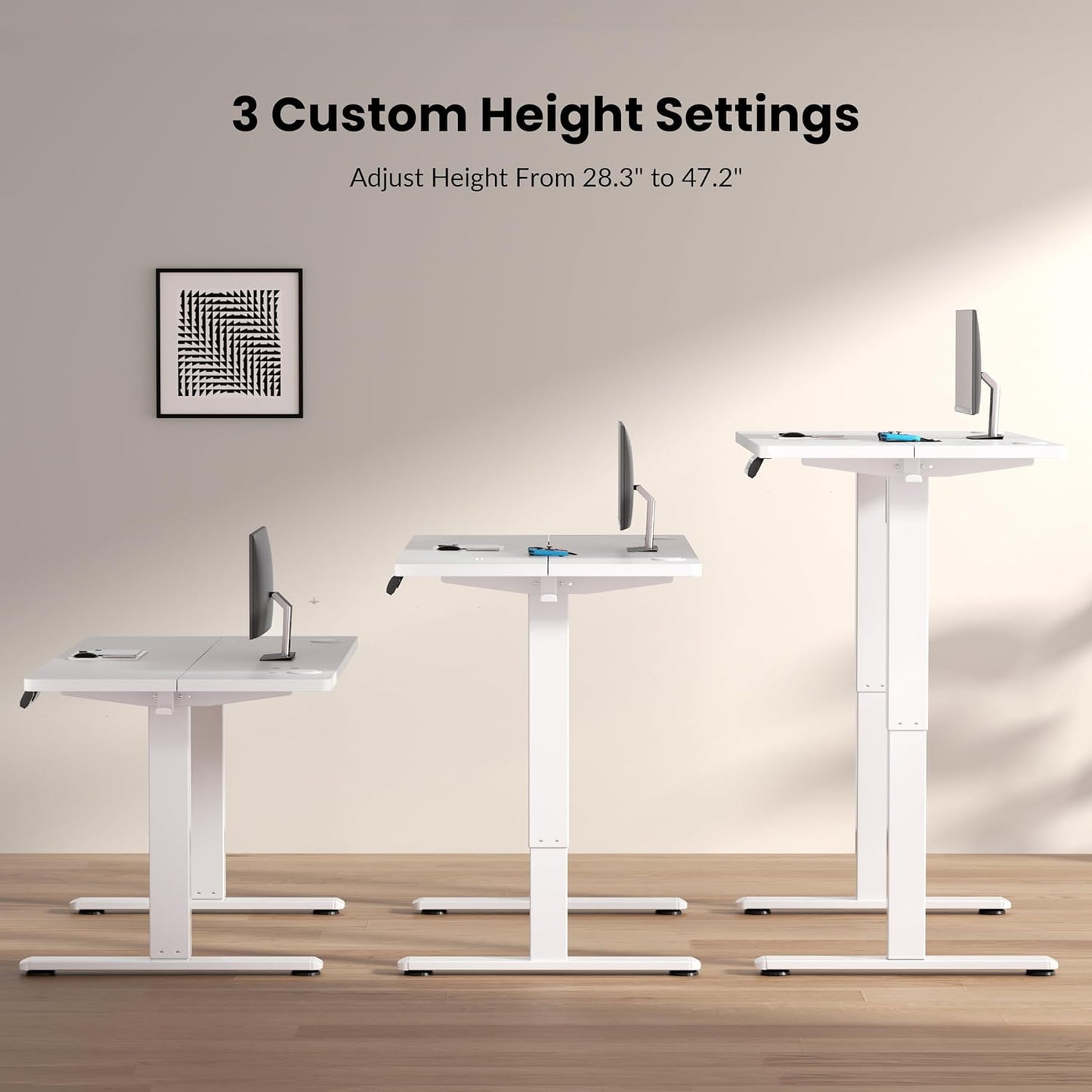 Electric Standing Desk Frame, Height Adjustable Desk Legs Up to 47.2",with Memory Controller,Ergonomic Stand Up Base Workstation for Home Office, White Frame Only