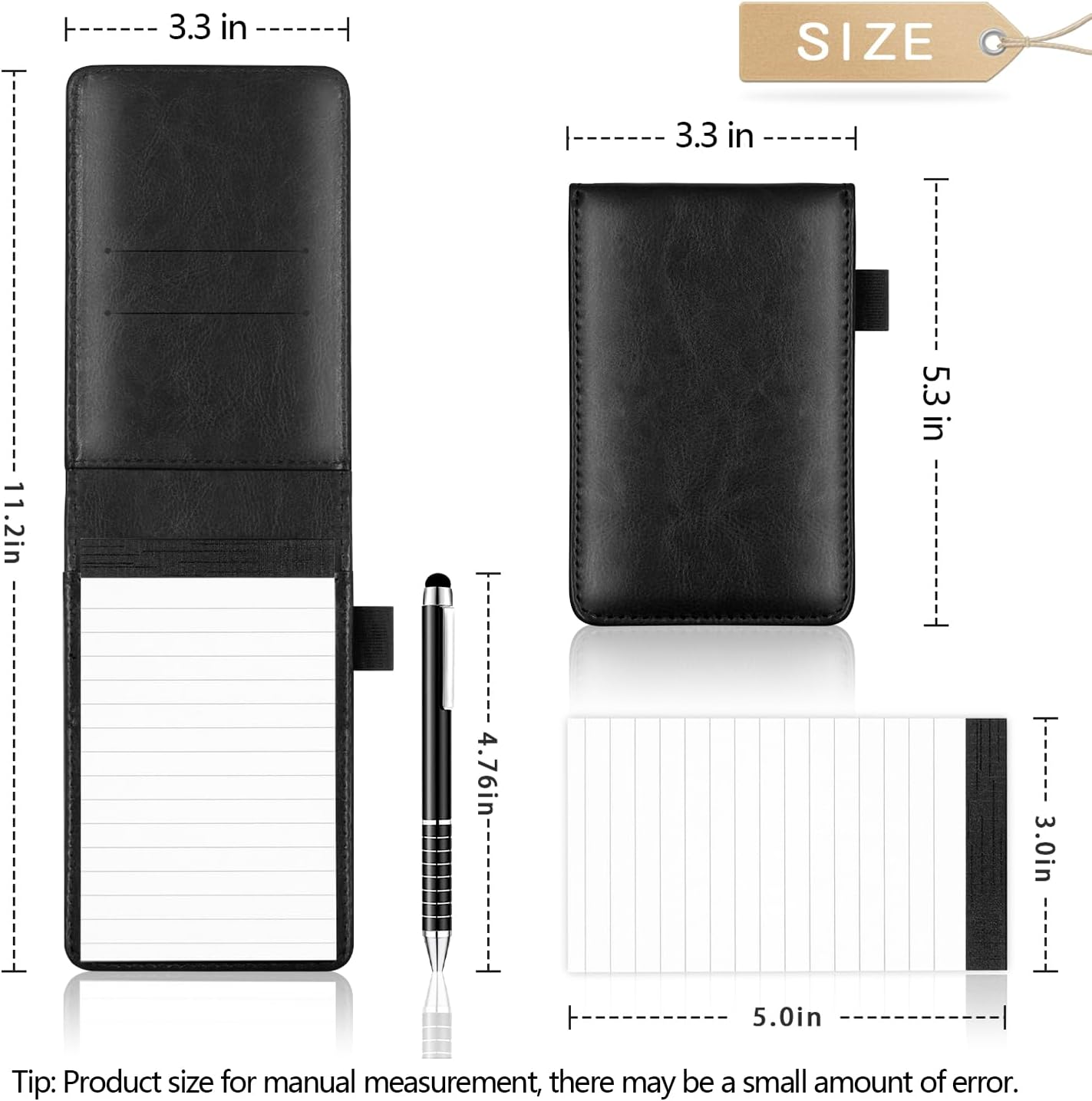 Xhwykzz 7 Pieces Small Notepads Holder Set, Pocket Notebook with pen, Included 5 Pieces Refills 3 x 5 Inch, 30 Lined Paper Per Note Pad (Black)