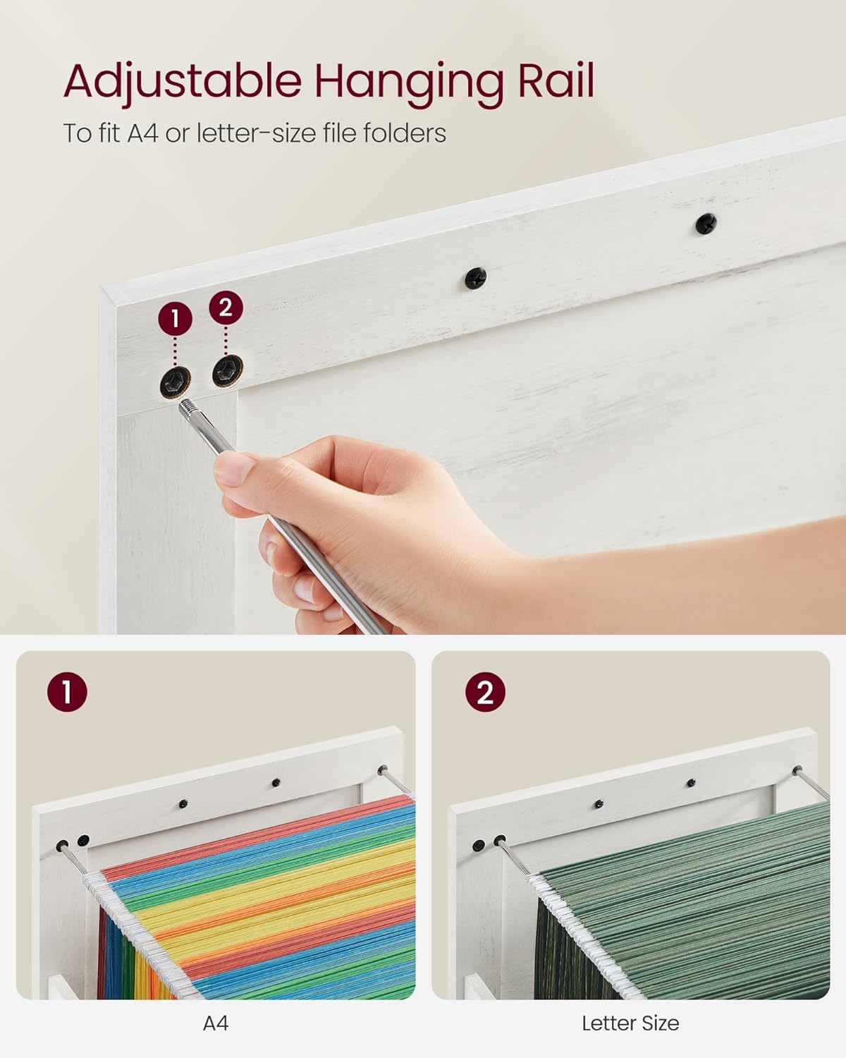 VASAGLE Lateral File Cabinet, Filing Cabinet with 2 Drawers, Printer Stand, 2 Open Compartments, Fit A4, Letter Size, Hanging File Folders, for Home Office, Farmhouse Style, Rustic White UOFC049T73